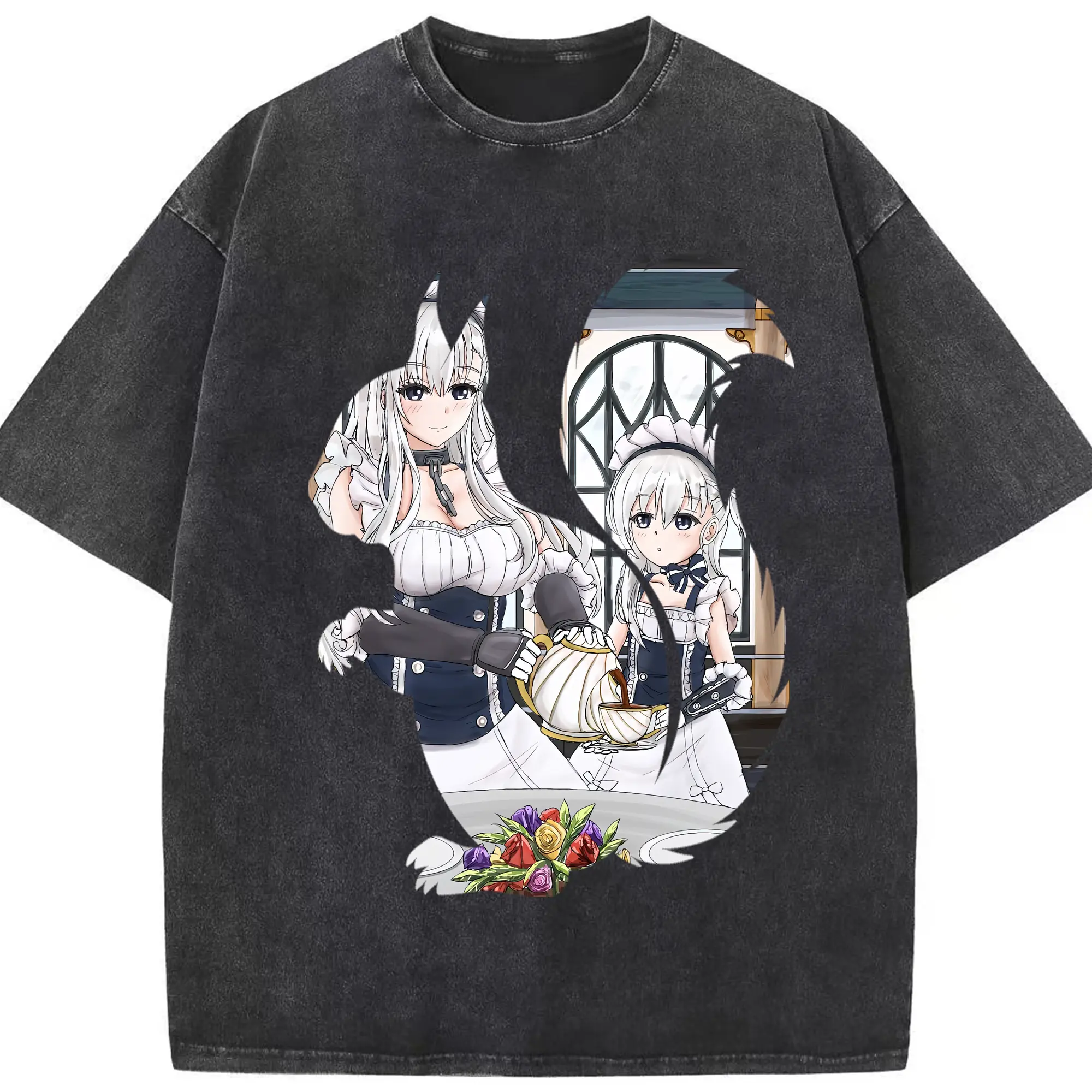 アズールレーン グッズ,ベルファスト - 綿100％ ヴィンテージ風 半袖Tシャツ ・ フロントプリント ・ 柔らか肌触り ・ 通気性 快適 ・ スポーツ カジュアル 外出用