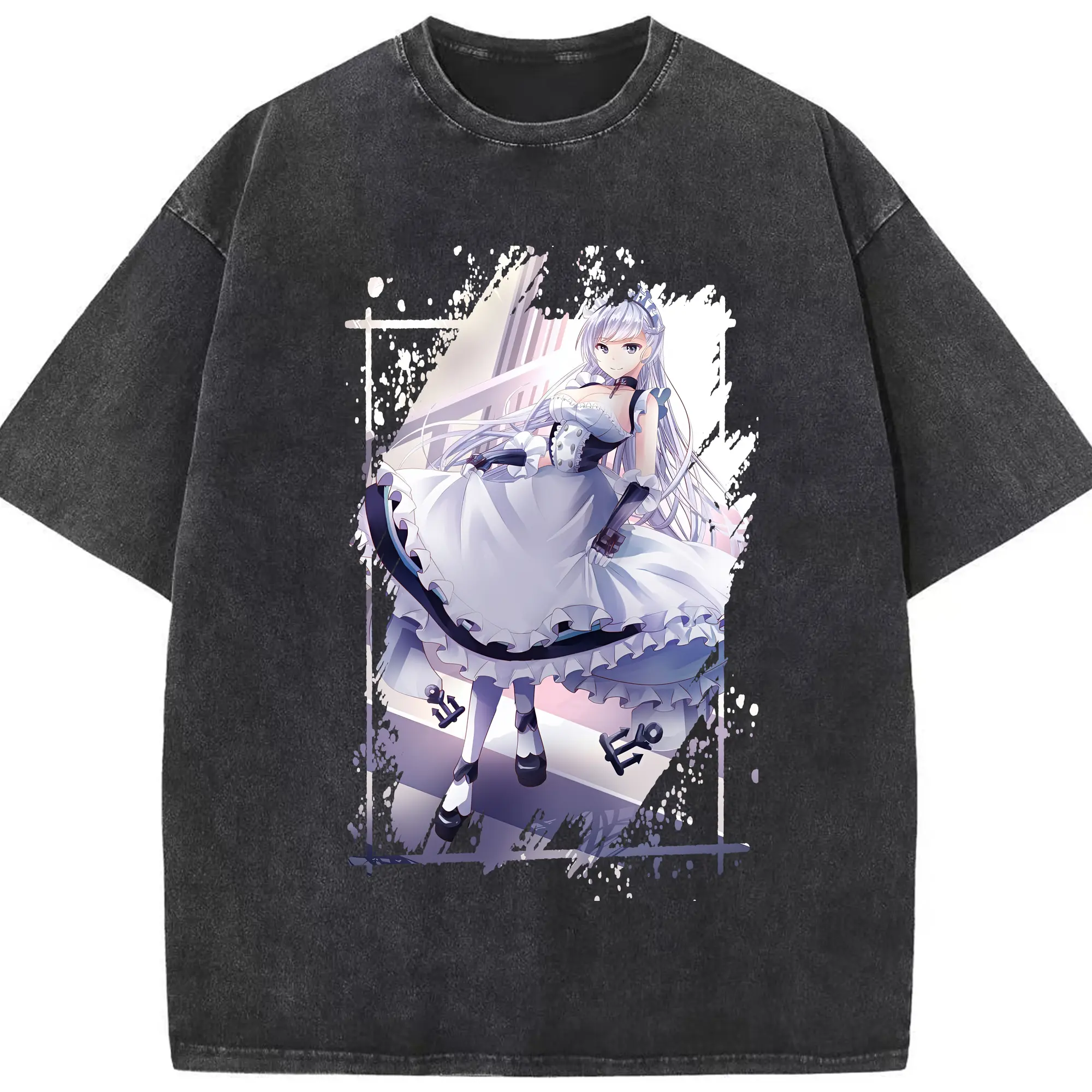 アズールレーン グッズ,ベルファスト - 綿100％ ヴィンテージ風 半袖Tシャツ ・ フロントプリント ・ 柔らか肌触り ・ 通気性 快適 ・ スポーツ カジュアル 外出用