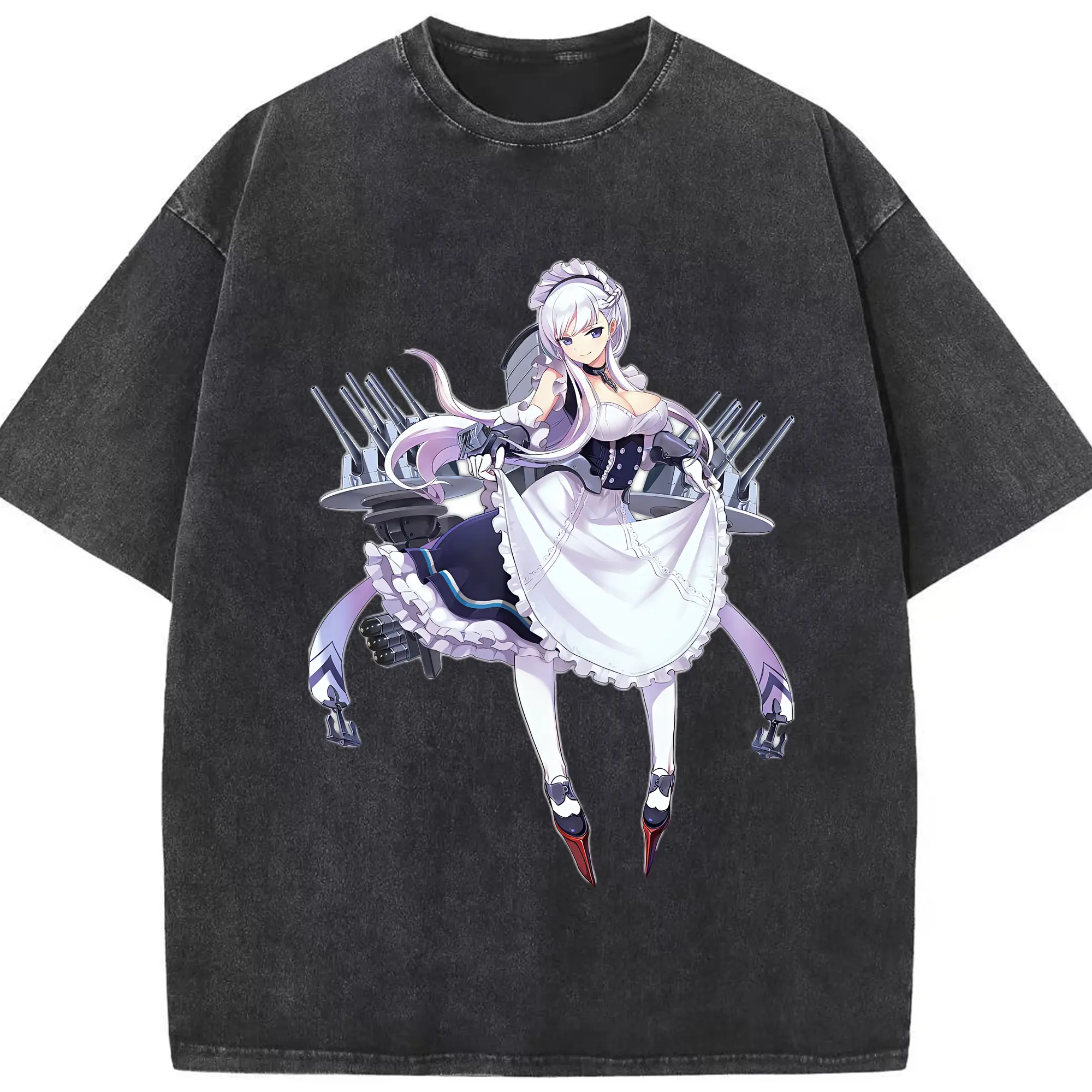 アズールレーン グッズ,ベルファスト - 綿100％ ヴィンテージ風 半袖Tシャツ ・ フロントプリント ・ 柔らか肌触り ・ 通気性 快適 ・ スポーツ カジュアル 外出用