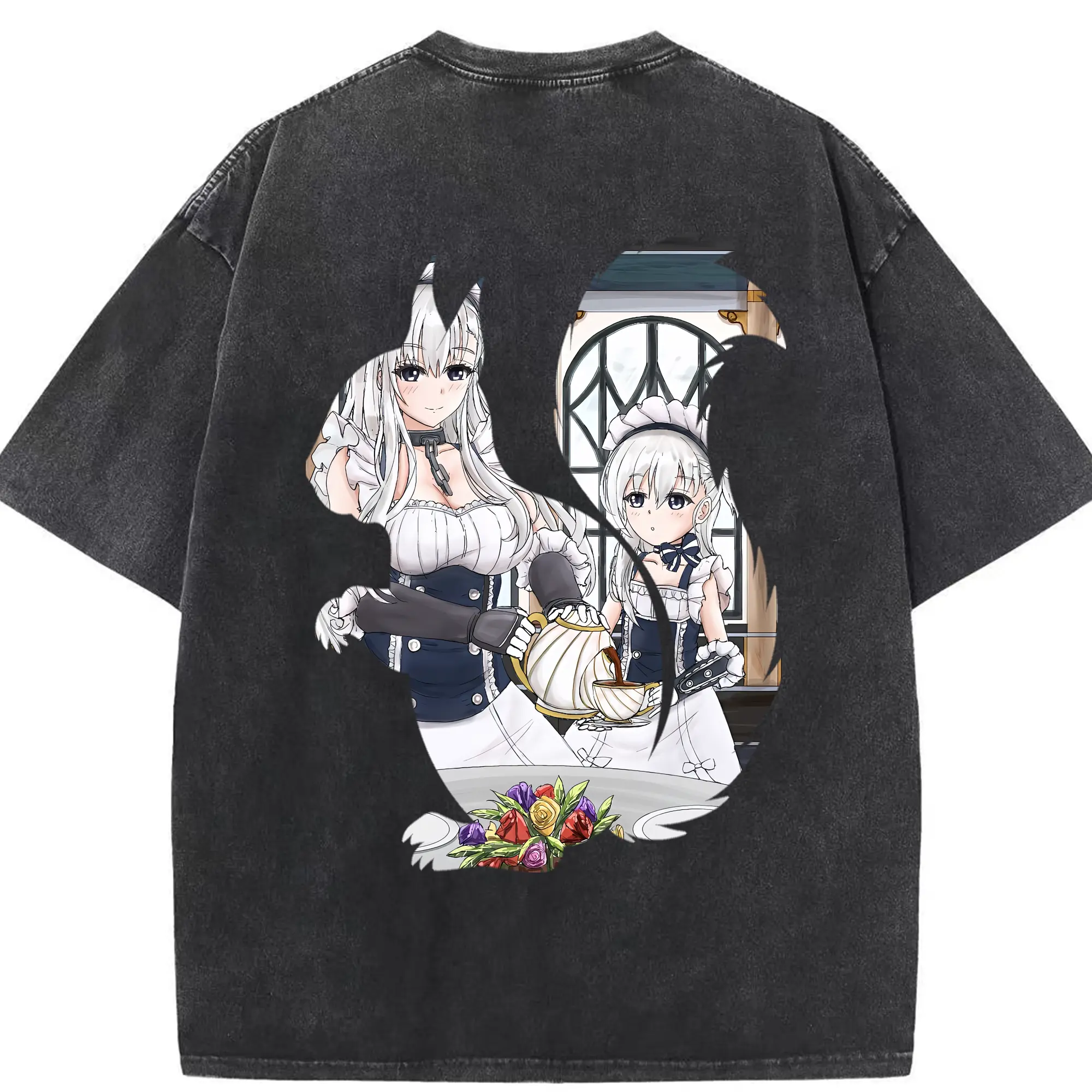 アズールレーン グッズ,ベルファスト - 綿100％ ヴィンテージ風 半袖Tシャツ ・ 背面プリント ・ 柔らか肌触り ・ 通気性 快適 ・ スポーツ カジュアル 外出用