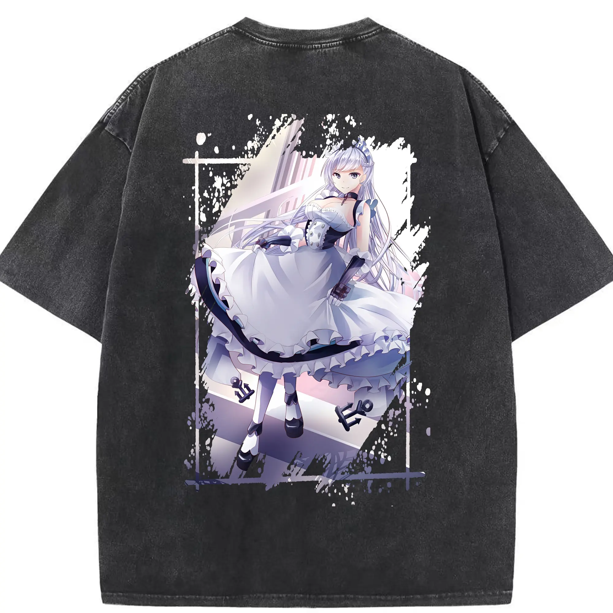 アズールレーン グッズ,ベルファスト - 綿100％ ヴィンテージ風 半袖Tシャツ ・ 背面プリント ・ 柔らか肌触り ・ 通気性 快適 ・ スポーツ カジュアル 外出用