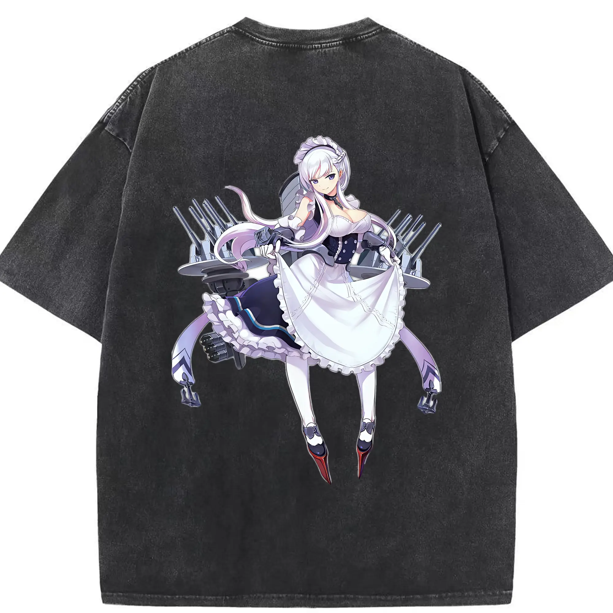 アズールレーン グッズ,ベルファスト - 綿100％ ヴィンテージ風 半袖Tシャツ ・ 背面プリント ・ 柔らか肌触り ・ 通気性 快適 ・ スポーツ カジュアル 外出用