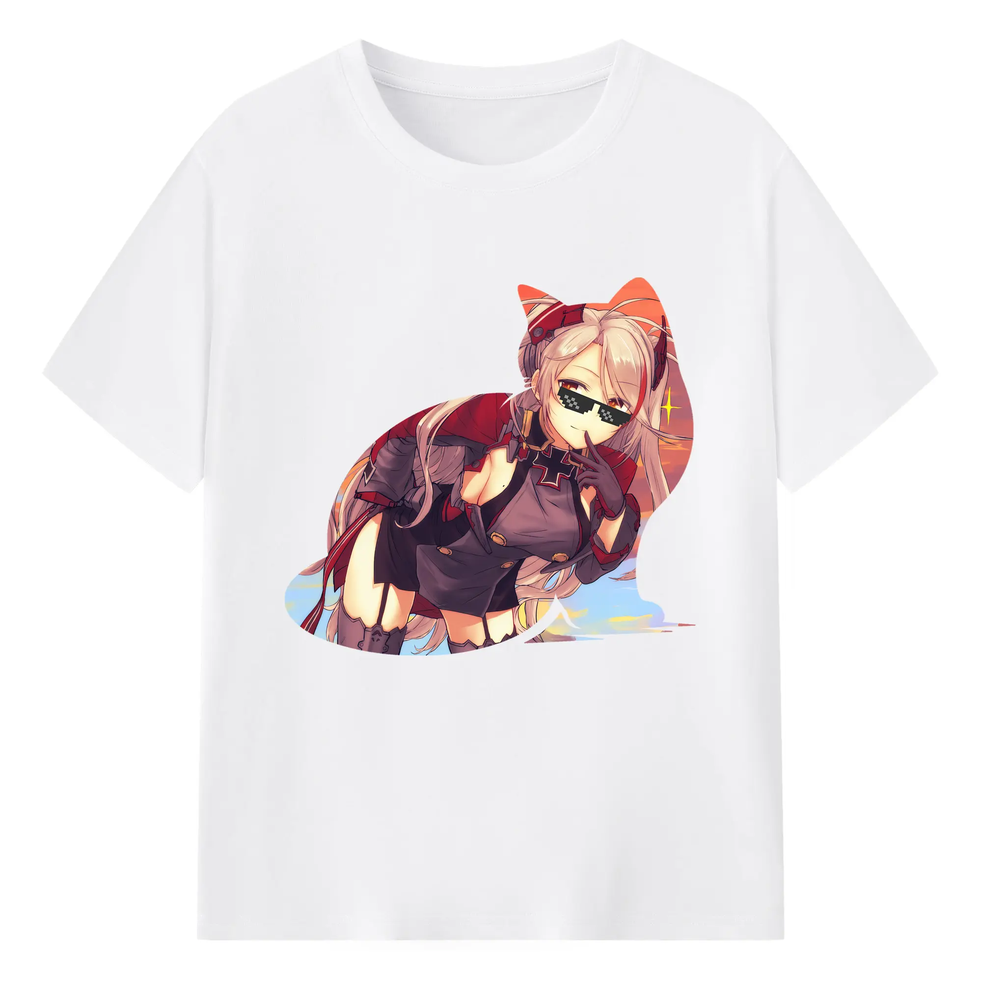 アズールレーン グッズ,プリンツ・オイゲン - 綿100％ 半袖Tシャツ ・ フロントプリント ・ 快適 通気性 ・ 日常使い 散歩 スポーツ用