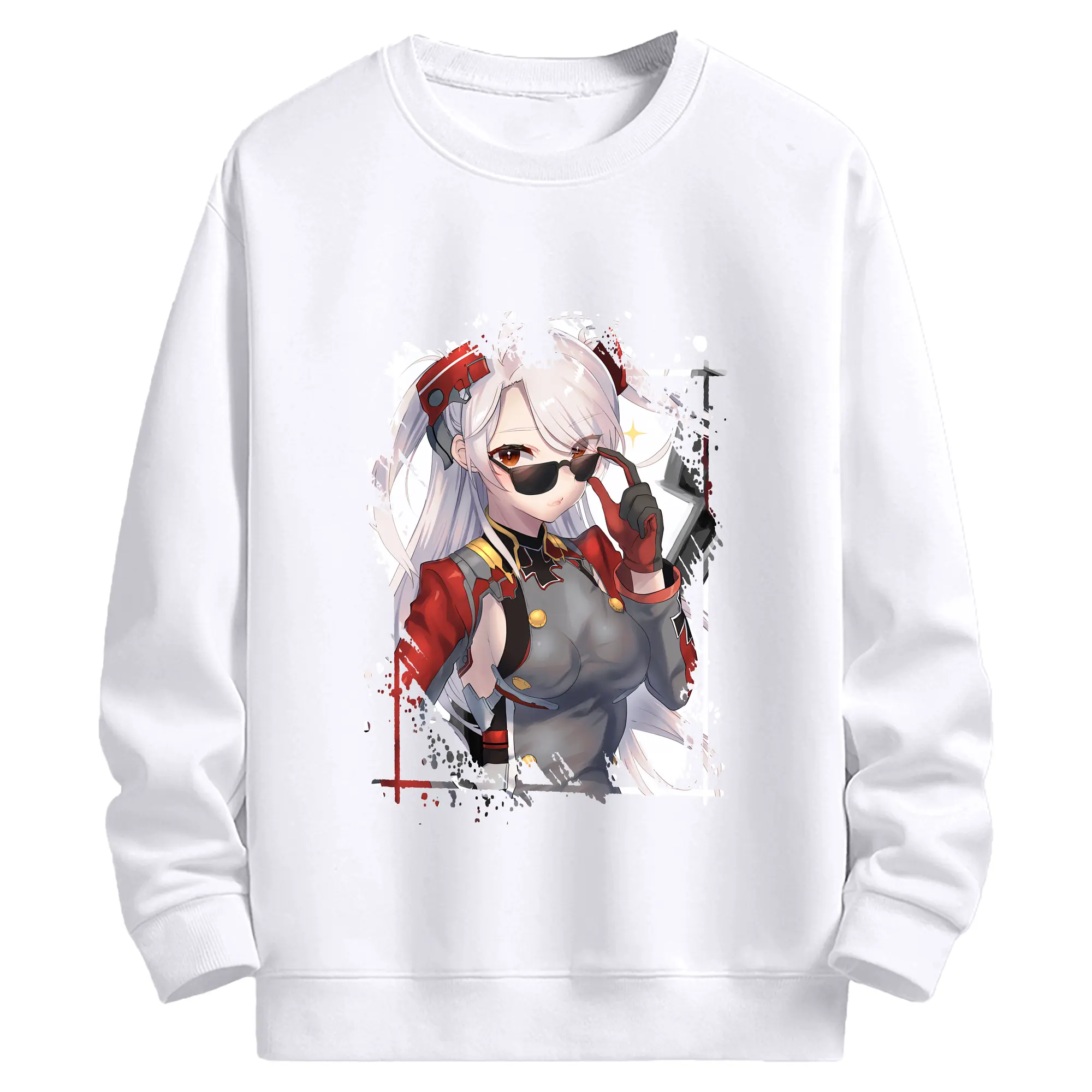 アズールレーン グッズ,プリンツ・オイゲン - 高品質 クルーネック スウェット ・ コットン59％ ポリエステル41％ ・ ユニセックス 長袖 トレーナー ・ カジュアル デイリー スポーツ 散歩用