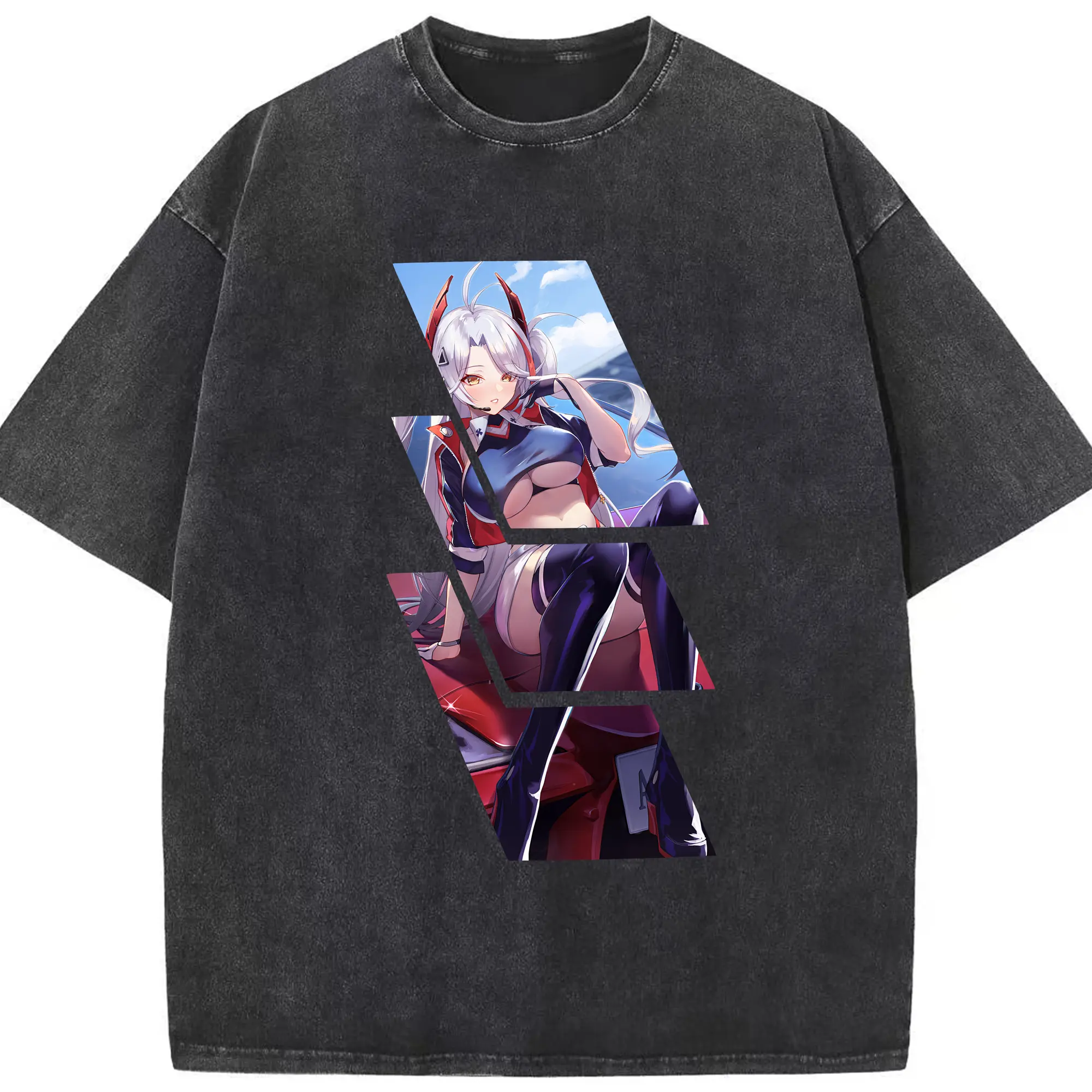 アズールレーン グッズ,プリンツ・オイゲン - 綿100％ ヴィンテージ風 半袖Tシャツ ・ フロントプリント ・ 柔らか肌触り ・ 通気性 快適 ・ スポーツ カジュアル 外出用