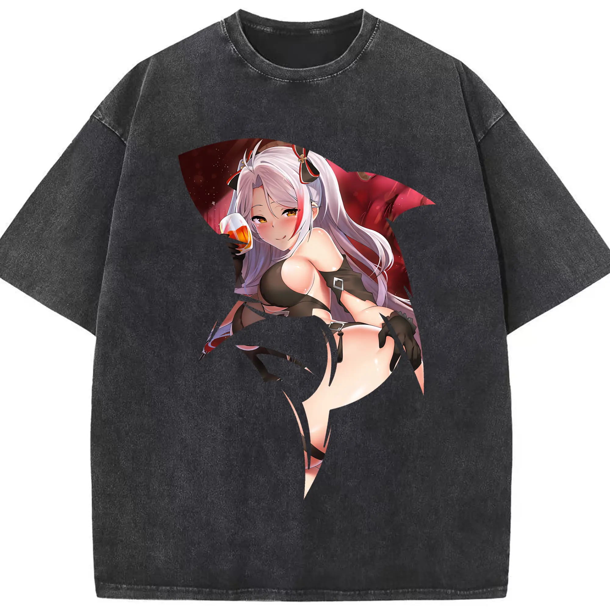 アズールレーン グッズ,プリンツ・オイゲン - 綿100％ ヴィンテージ風 半袖Tシャツ ・ フロントプリント ・ 柔らか肌触り ・ 通気性 快適 ・ スポーツ カジュアル 外出用
