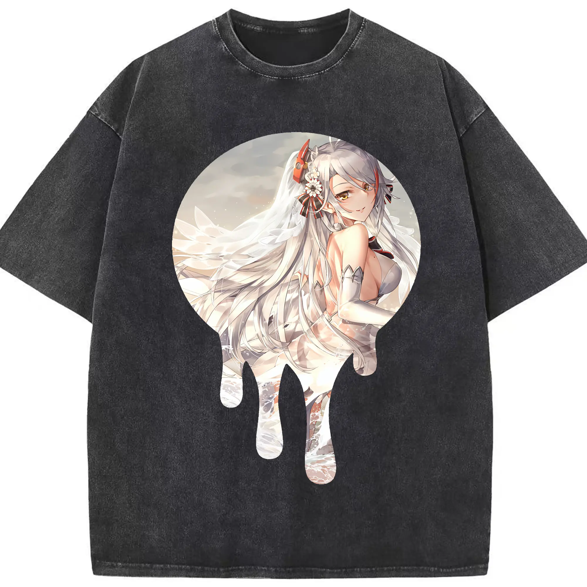 アズールレーン グッズ,プリンツ・オイゲン - 綿100％ ヴィンテージ風 半袖Tシャツ ・ フロントプリント ・ 柔らか肌触り ・ 通気性 快適 ・ スポーツ カジュアル 外出用