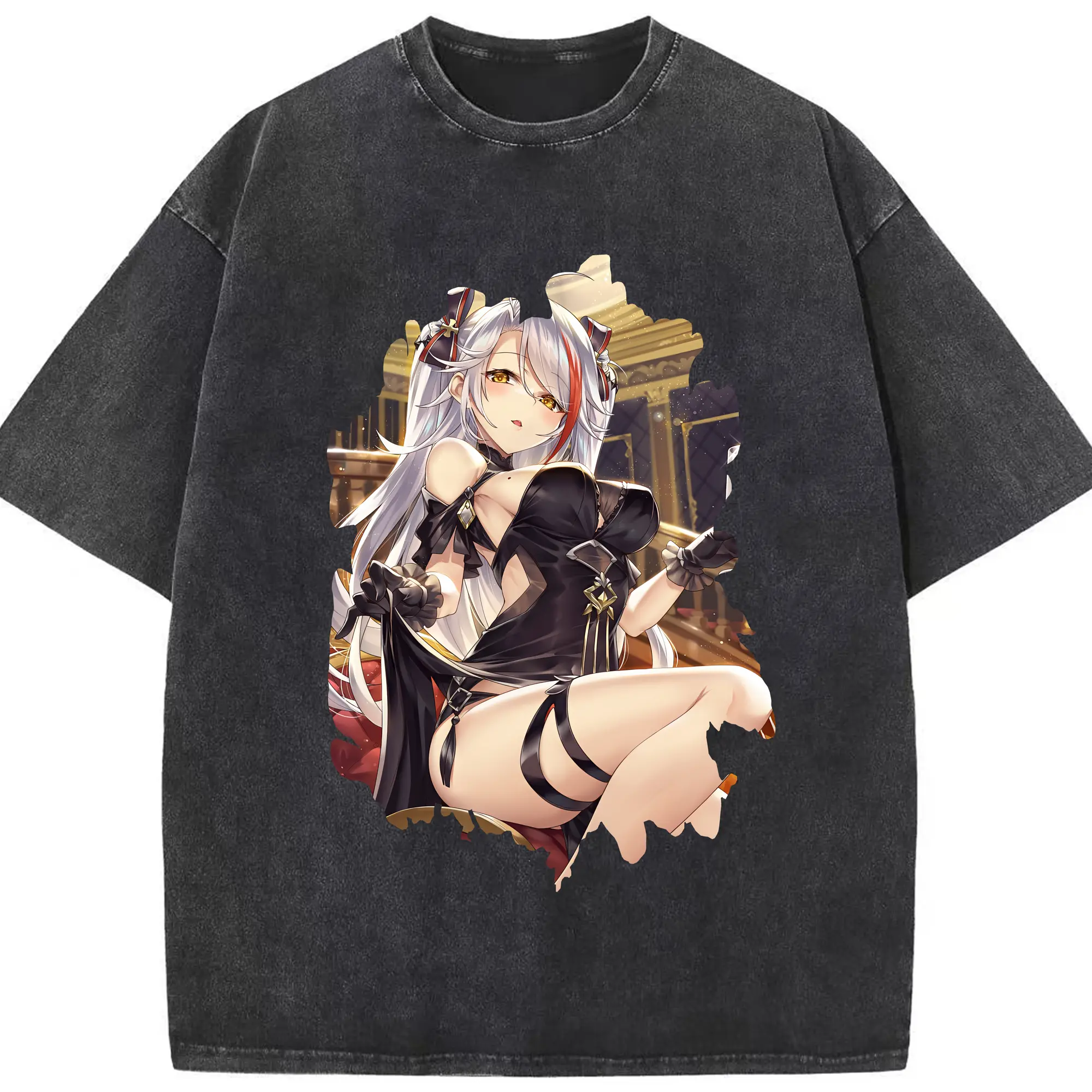 アズールレーン グッズ,プリンツ・オイゲン - 綿100％ ヴィンテージ風 半袖Tシャツ ・ フロントプリント ・ 柔らか肌触り ・ 通気性 快適 ・ スポーツ カジュアル 外出用