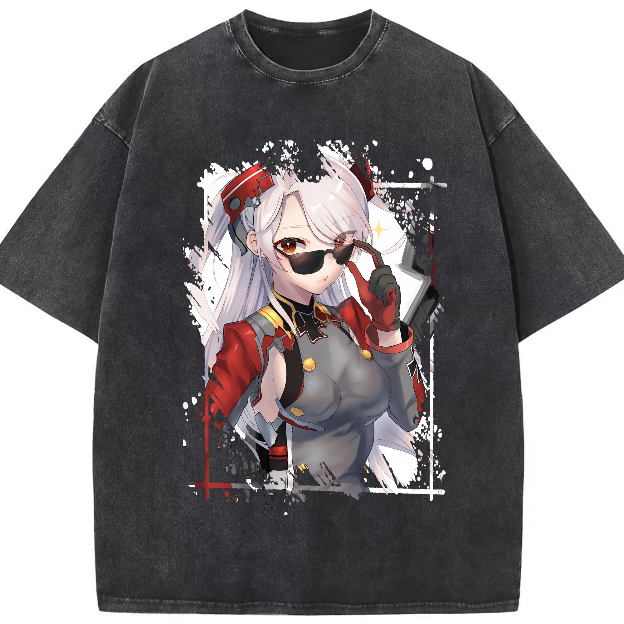 アズールレーン グッズ,プリンツ・オイゲン - 綿100％ ヴィンテージ風 半袖Tシャツ ・ フロントプリント ・ 柔らか肌触り ・ 通気性 快適 ・ スポーツ カジュアル 外出用