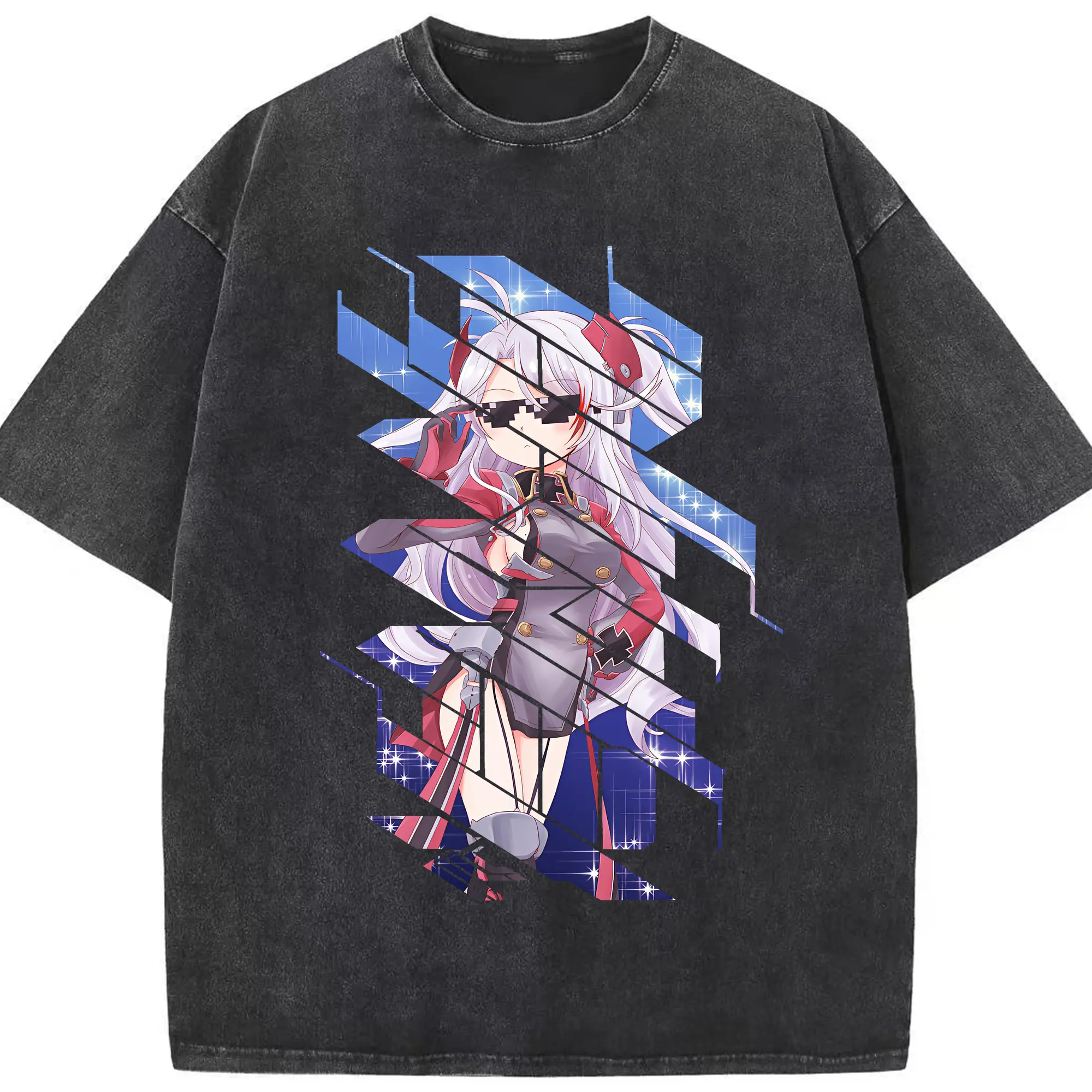 アズールレーン グッズ,プリンツ・オイゲン - 綿100％ ヴィンテージ風 半袖Tシャツ ・ フロントプリント ・ 柔らか肌触り ・ 通気性 快適 ・ スポーツ カジュアル 外出用