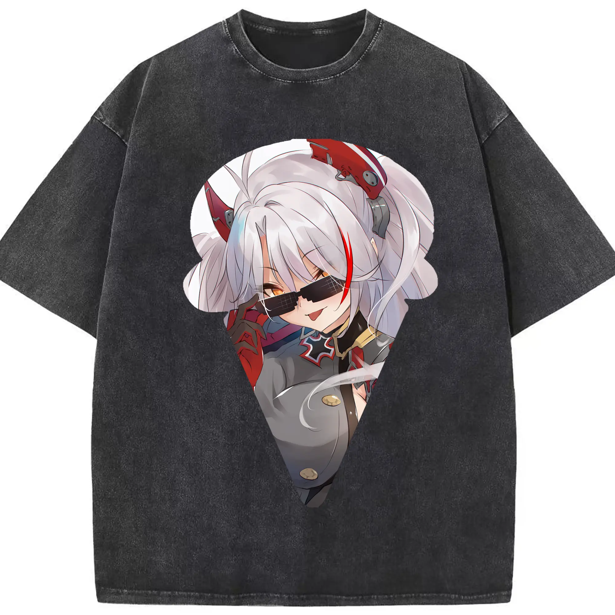 アズールレーン グッズ,プリンツ・オイゲン - 綿100％ ヴィンテージ風 半袖Tシャツ ・ フロントプリント ・ 柔らか肌触り ・ 通気性 快適 ・ スポーツ カジュアル 外出用