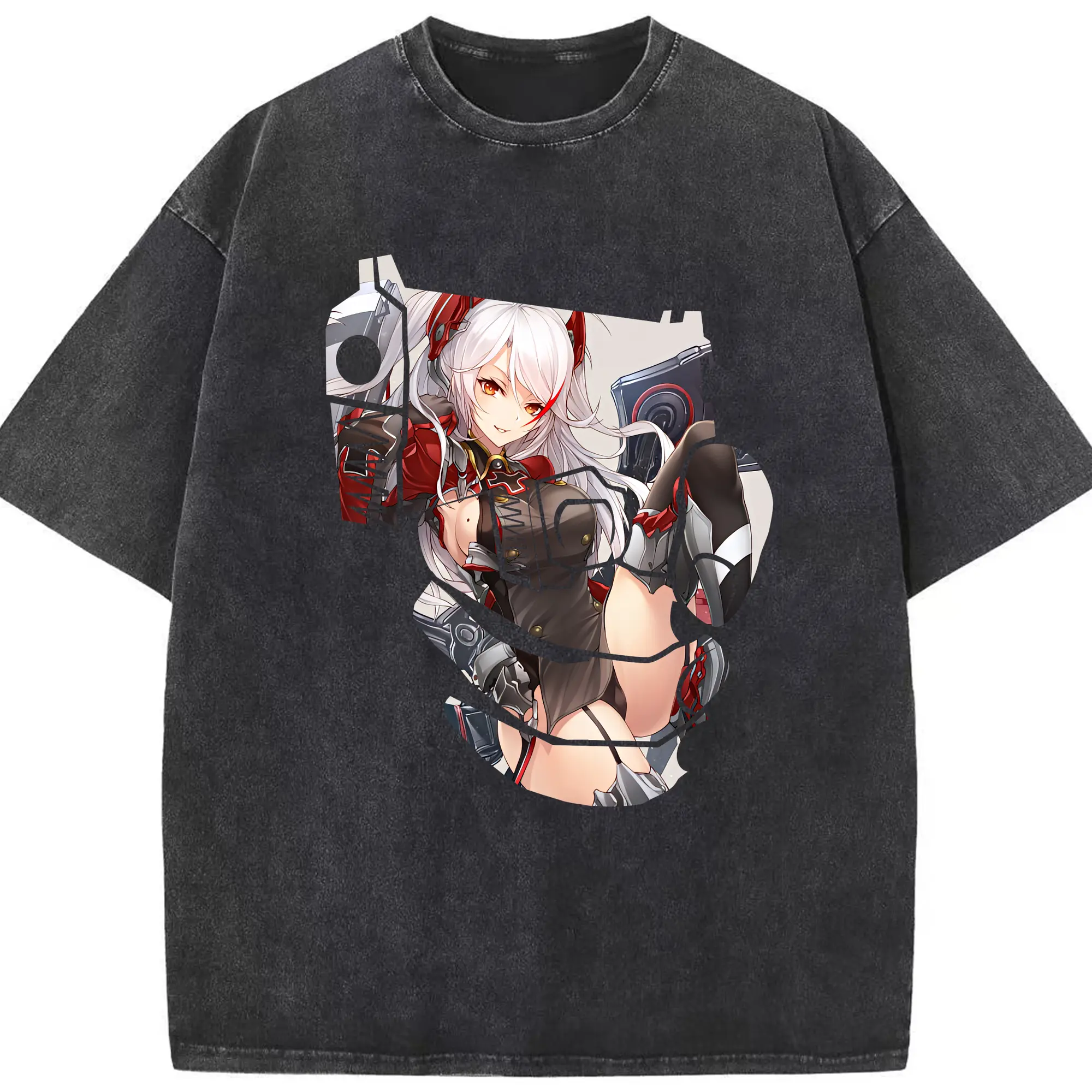 アズールレーン グッズ,プリンツ・オイゲン - 綿100％ ヴィンテージ風 半袖Tシャツ ・ フロントプリント ・ 柔らか肌触り ・ 通気性 快適 ・ スポーツ カジュアル 外出用