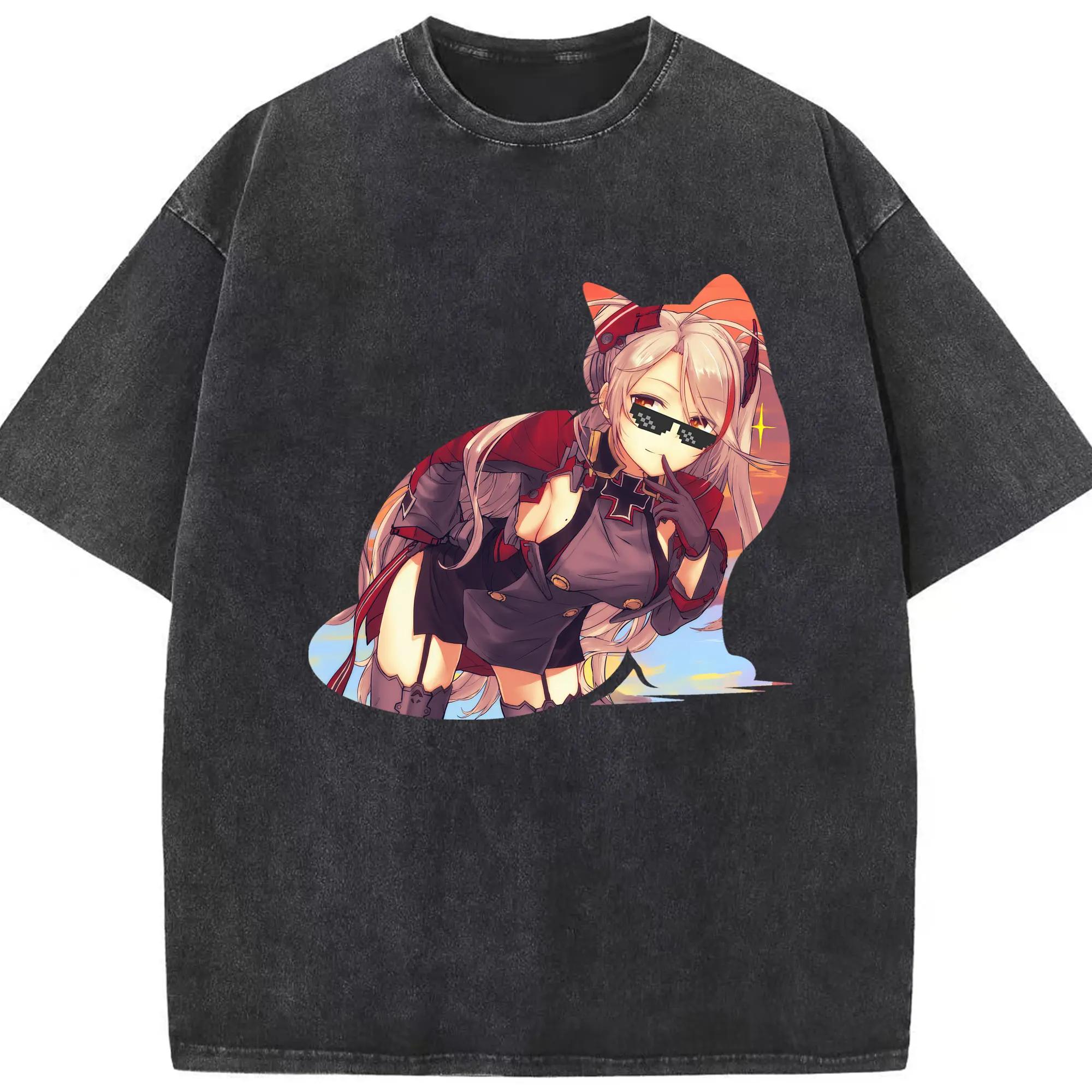 アズールレーン グッズ,プリンツ・オイゲン - 綿100％ ヴィンテージ風 半袖Tシャツ ・ フロントプリント ・ 柔らか肌触り ・ 通気性 快適 ・ スポーツ カジュアル 外出用