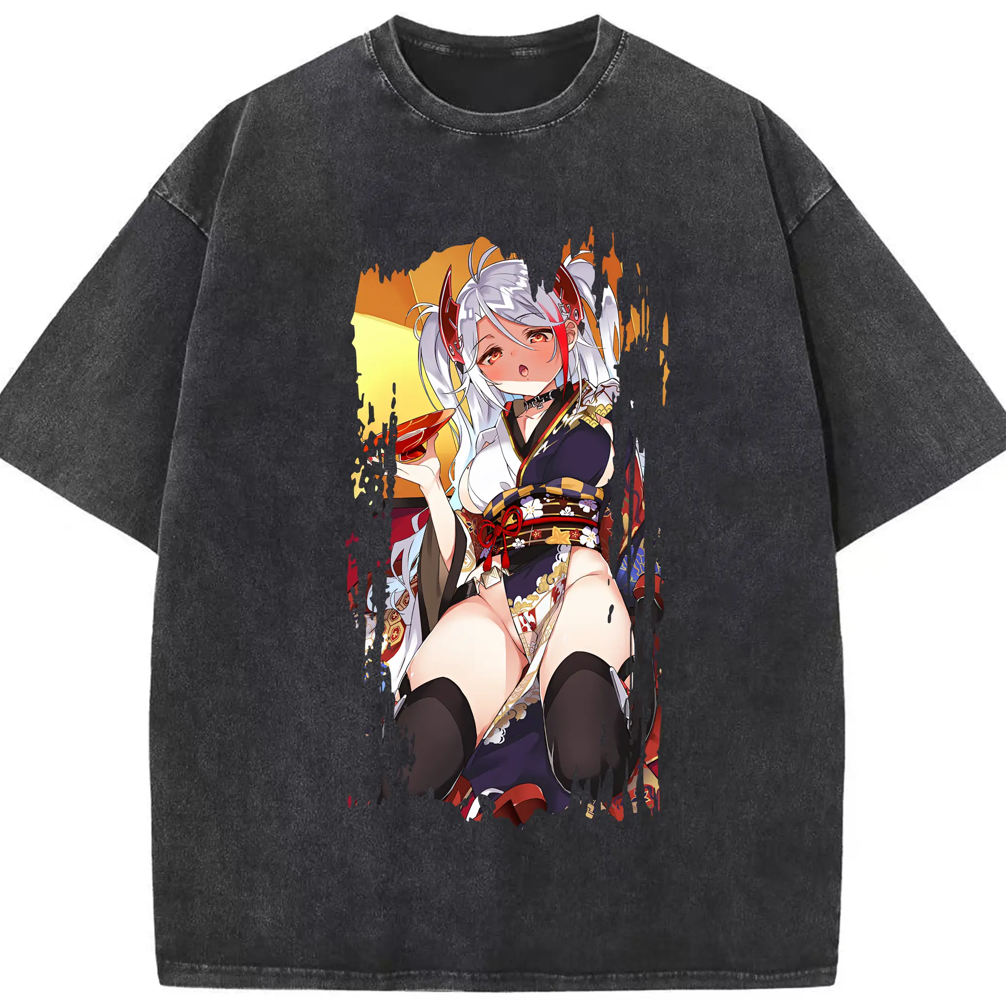 アズールレーン グッズ,プリンツ・オイゲン - 綿100％ ヴィンテージ風 半袖Tシャツ ・ フロントプリント ・ 柔らか肌触り ・ 通気性 快適 ・ スポーツ カジュアル 外出用