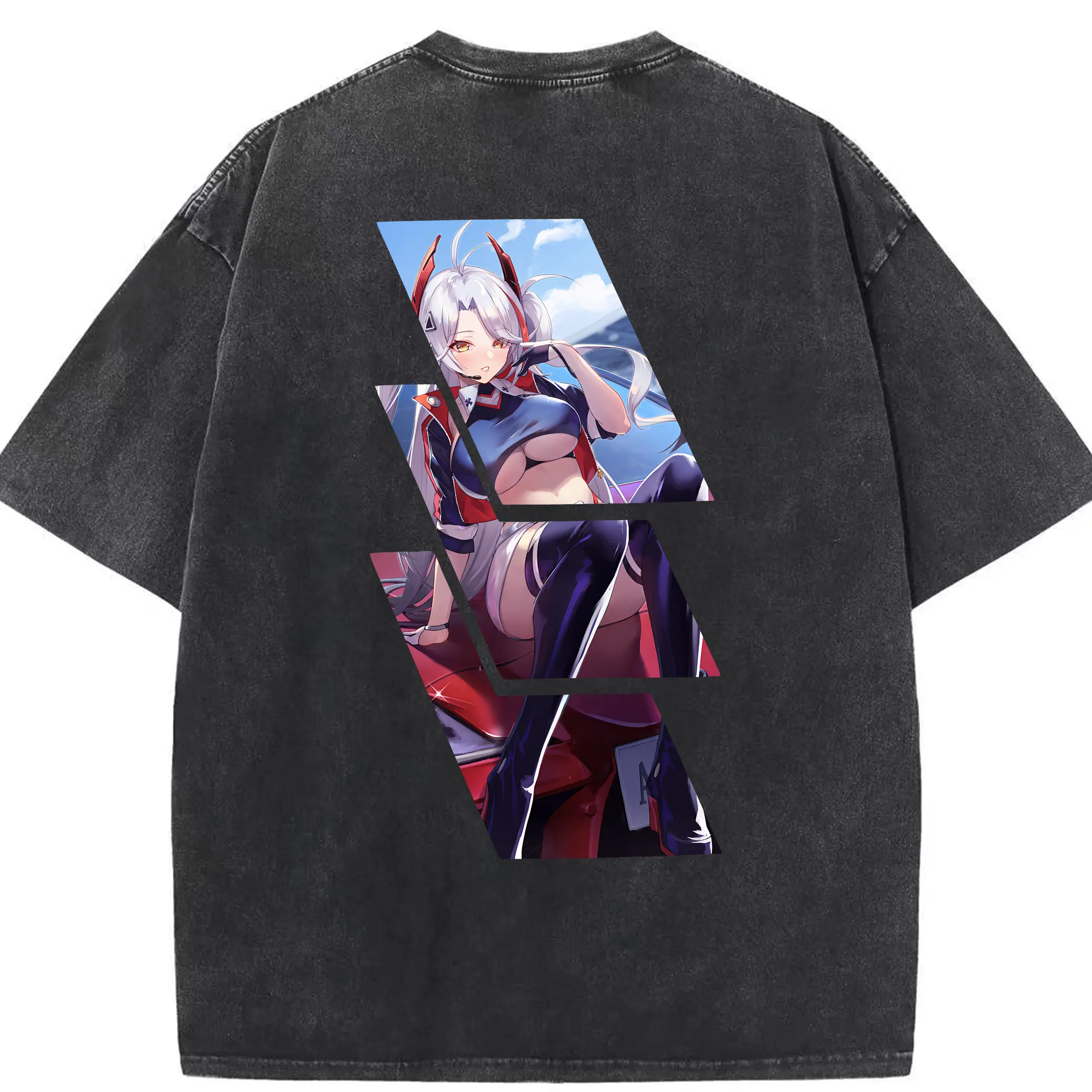 アズールレーン グッズ,プリンツ・オイゲン - 綿100％ ヴィンテージ風 半袖Tシャツ ・ 背面プリント ・ 柔らか肌触り ・ 通気性 快適 ・ スポーツ カジュアル 外出用