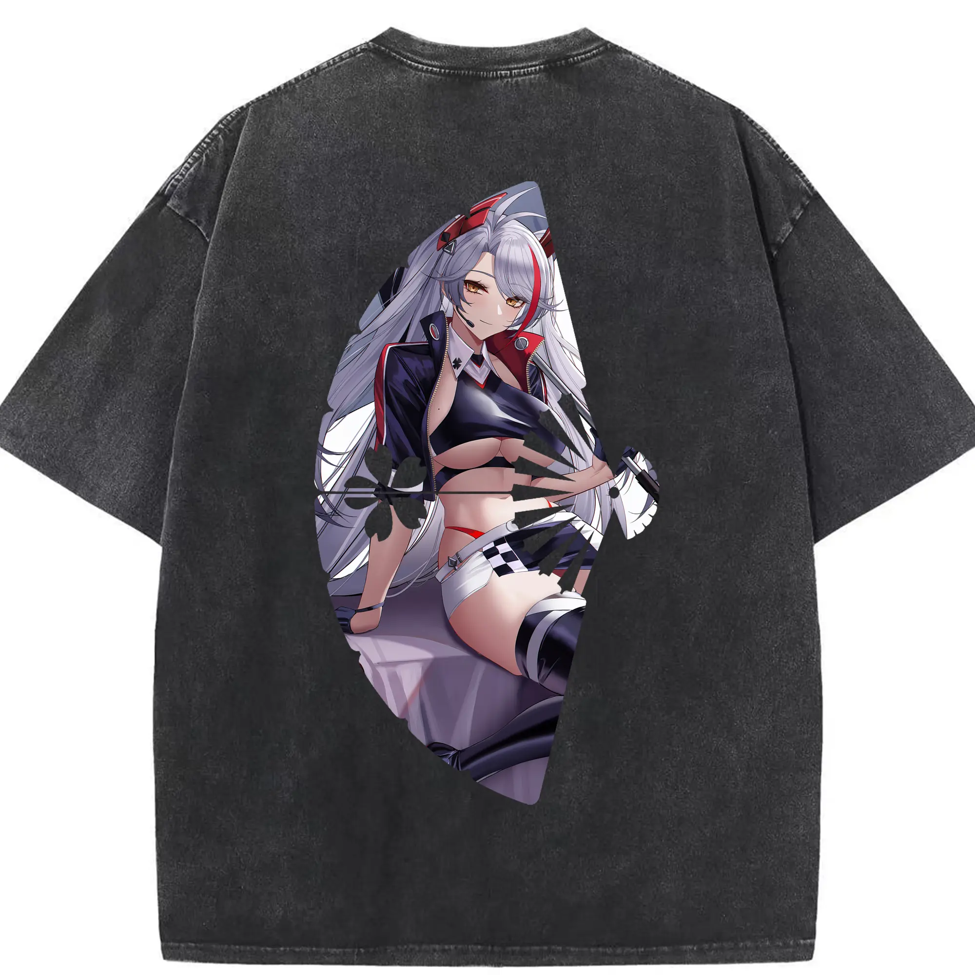 アズールレーン グッズ,プリンツ・オイゲン - 綿100％ ヴィンテージ風 半袖Tシャツ ・ 背面プリント ・ 柔らか肌触り ・ 通気性 快適 ・ スポーツ カジュアル 外出用