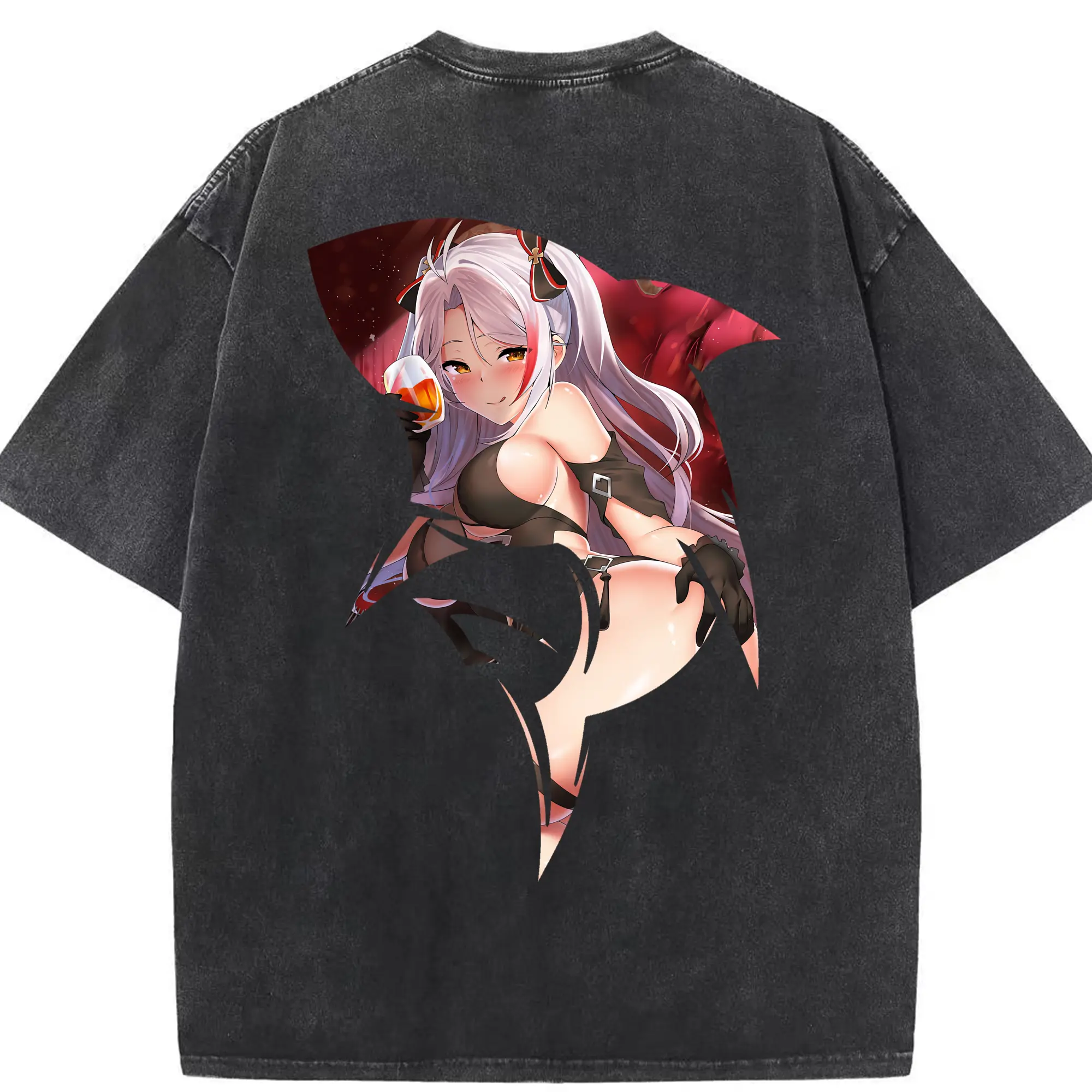 アズールレーン グッズ,プリンツ・オイゲン - 綿100％ ヴィンテージ風 半袖Tシャツ ・ 背面プリント ・ 柔らか肌触り ・ 通気性 快適 ・ スポーツ カジュアル 外出用
