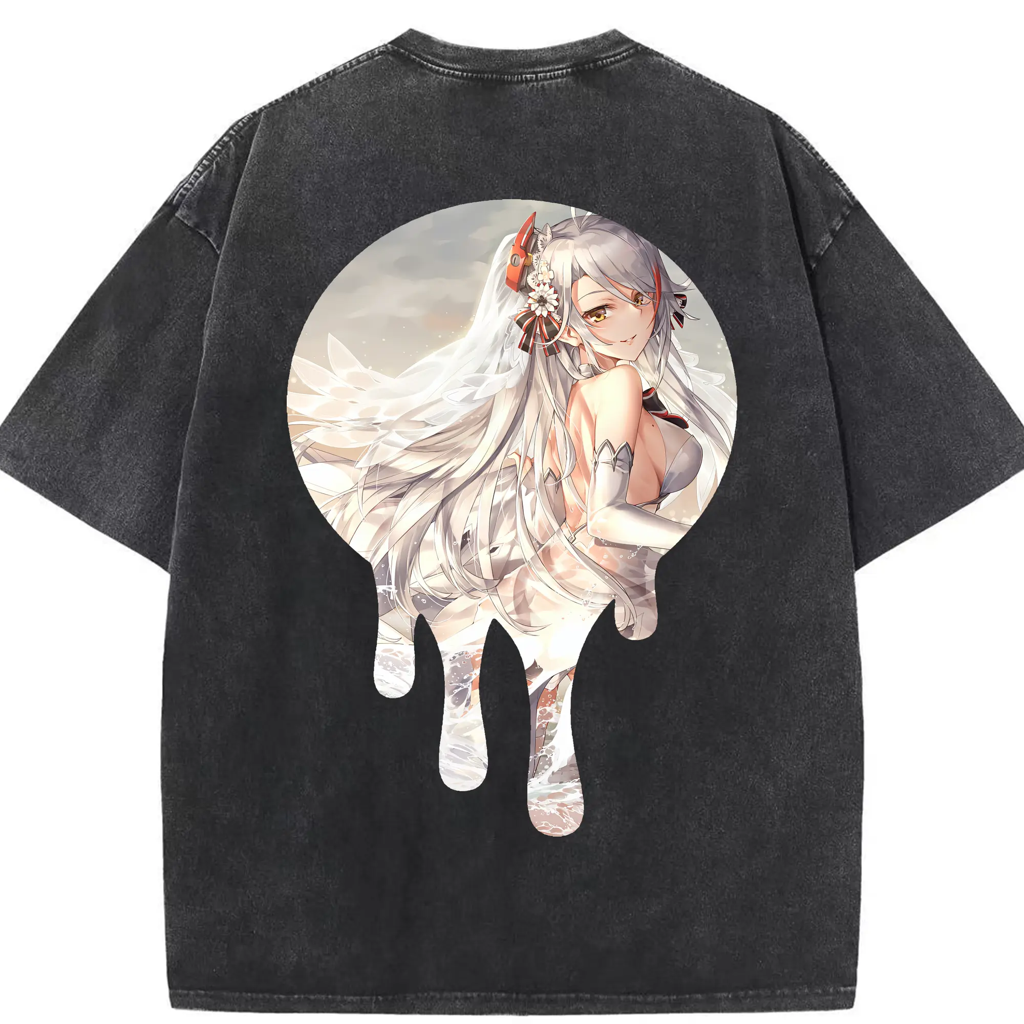 アズールレーン グッズ,プリンツ・オイゲン - 綿100％ ヴィンテージ風 半袖Tシャツ ・ 背面プリント ・ 柔らか肌触り ・ 通気性 快適 ・ スポーツ カジュアル 外出用