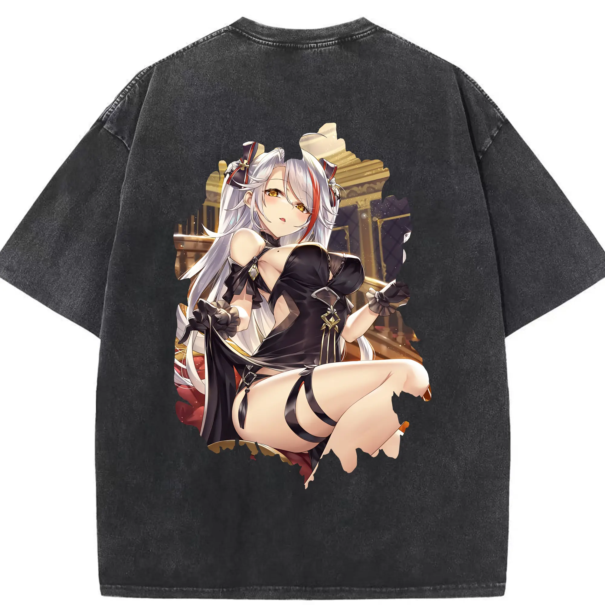 アズールレーン グッズ,プリンツ・オイゲン - 綿100％ ヴィンテージ風 半袖Tシャツ ・ 背面プリント ・ 柔らか肌触り ・ 通気性 快適 ・ スポーツ カジュアル 外出用