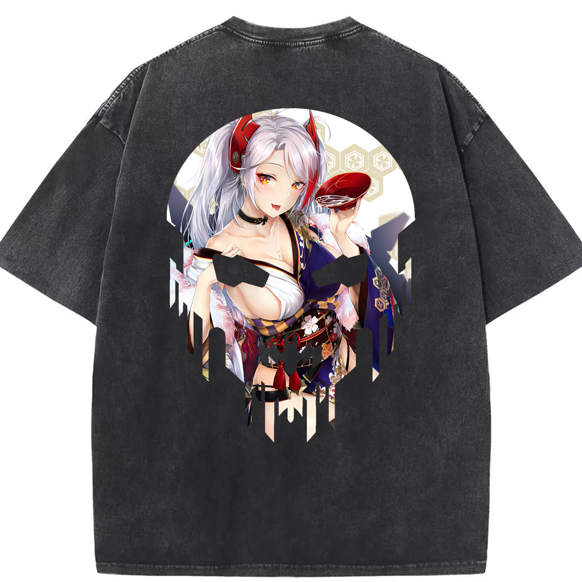 アズールレーン グッズ,プリンツ・オイゲン - 綿100％ ヴィンテージ風 半袖Tシャツ ・ 背面プリント ・ 柔らか肌触り ・ 通気性 快適 ・ スポーツ カジュアル 外出用