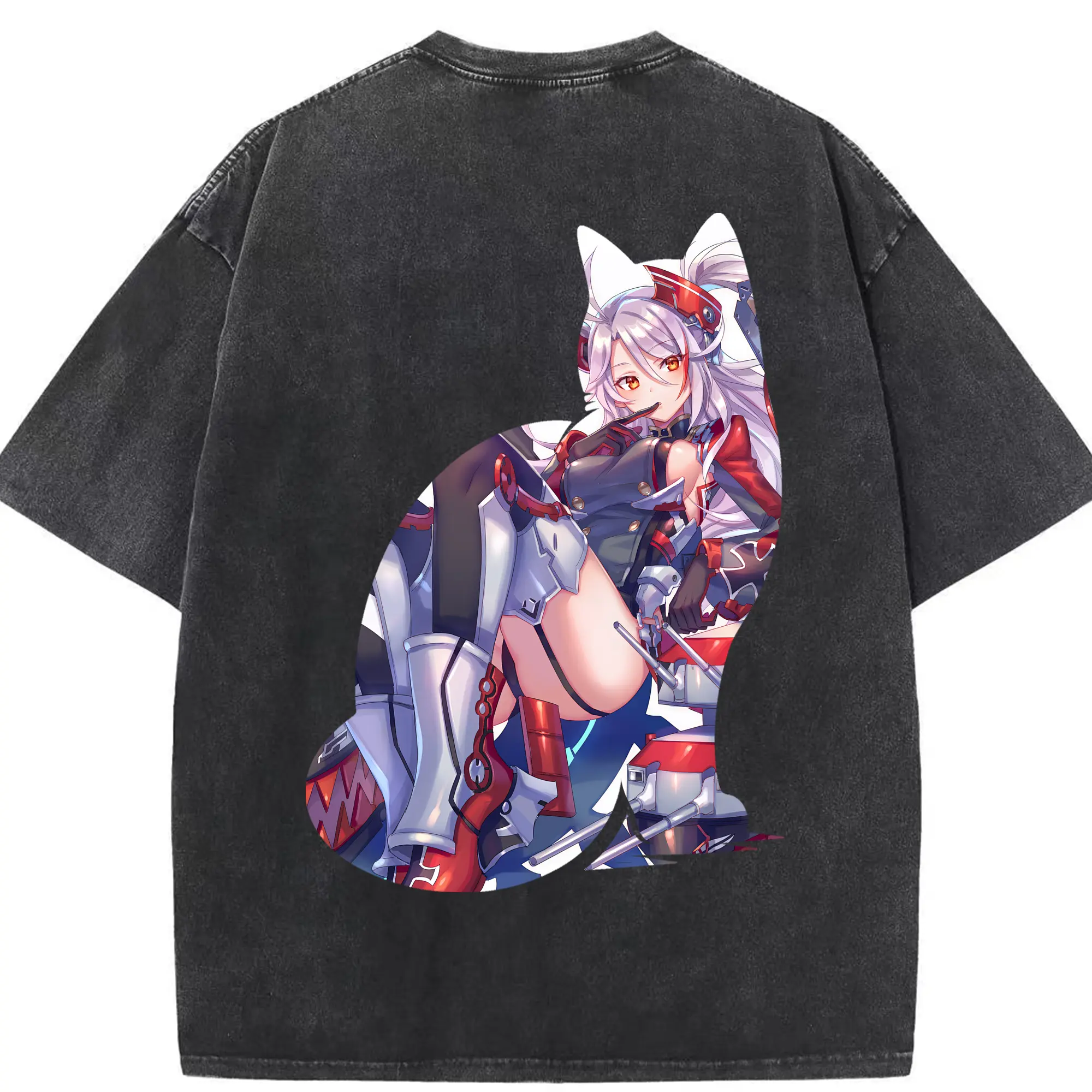 アズールレーン グッズ,プリンツ・オイゲン - 綿100％ ヴィンテージ風 半袖Tシャツ ・ 背面プリント ・ 柔らか肌触り ・ 通気性 快適 ・ スポーツ カジュアル 外出用