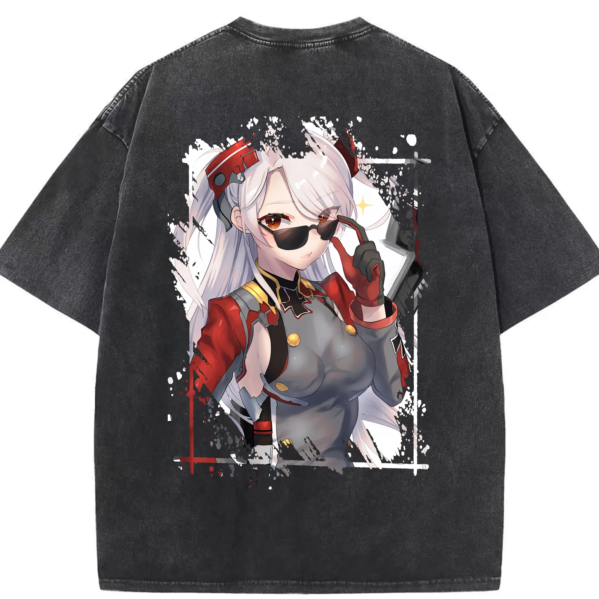 アズールレーン グッズ,プリンツ・オイゲン - 綿100％ ヴィンテージ風 半袖Tシャツ ・ 背面プリント ・ 柔らか肌触り ・ 通気性 快適 ・ スポーツ カジュアル 外出用