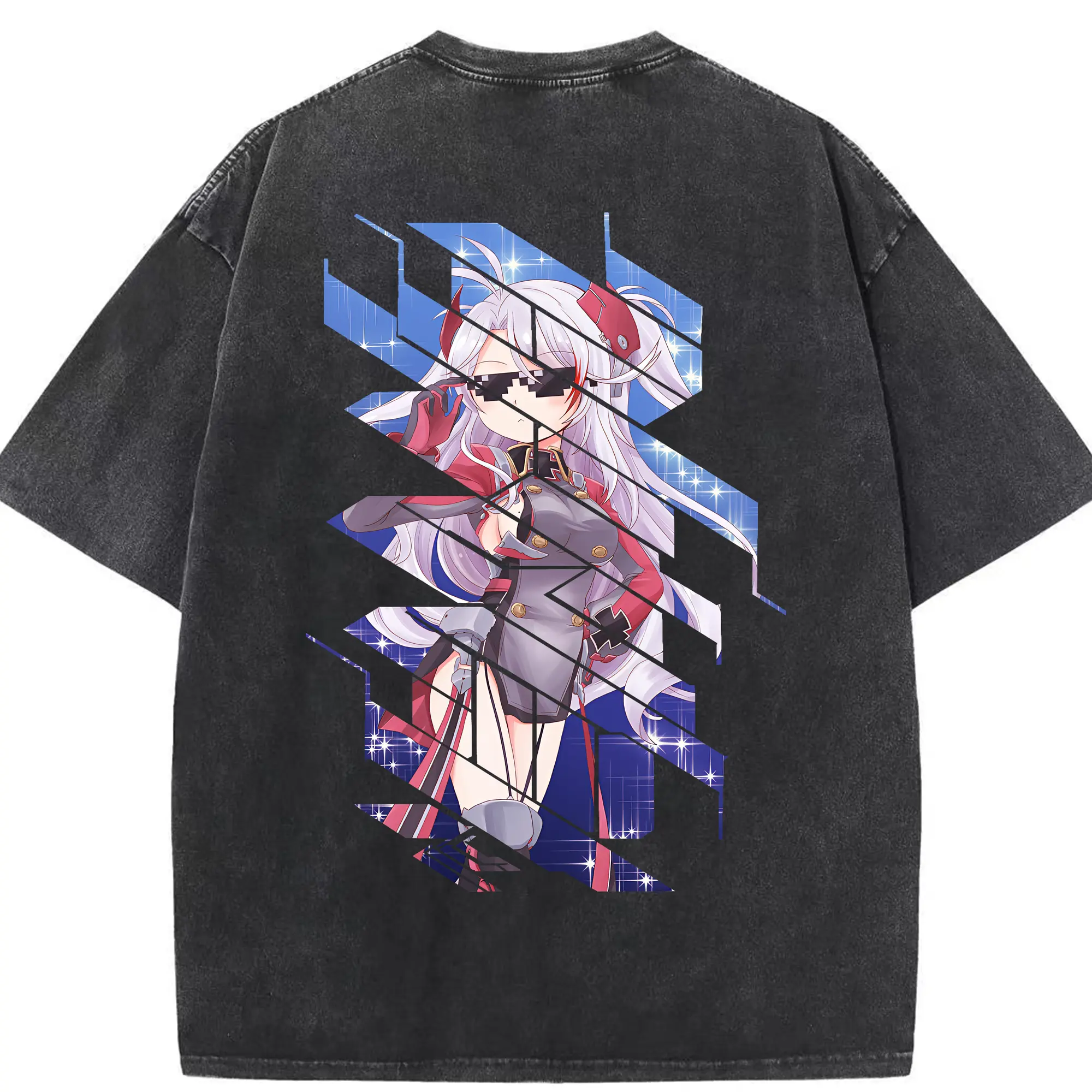 アズールレーン グッズ,プリンツ・オイゲン - 綿100％ ヴィンテージ風 半袖Tシャツ ・ 背面プリント ・ 柔らか肌触り ・ 通気性 快適 ・ スポーツ カジュアル 外出用