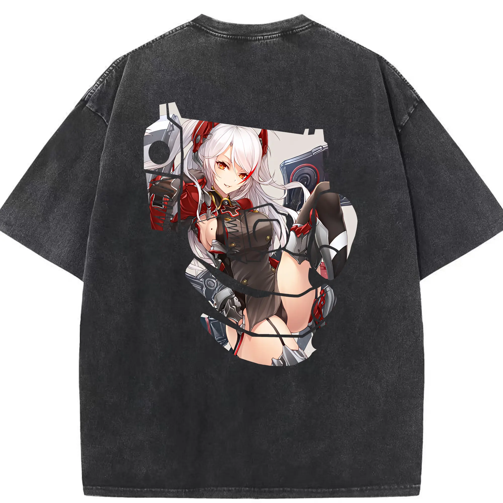 アズールレーン グッズ,プリンツ・オイゲン - 綿100％ ヴィンテージ風 半袖Tシャツ ・ 背面プリント ・ 柔らか肌触り ・ 通気性 快適 ・ スポーツ カジュアル 外出用