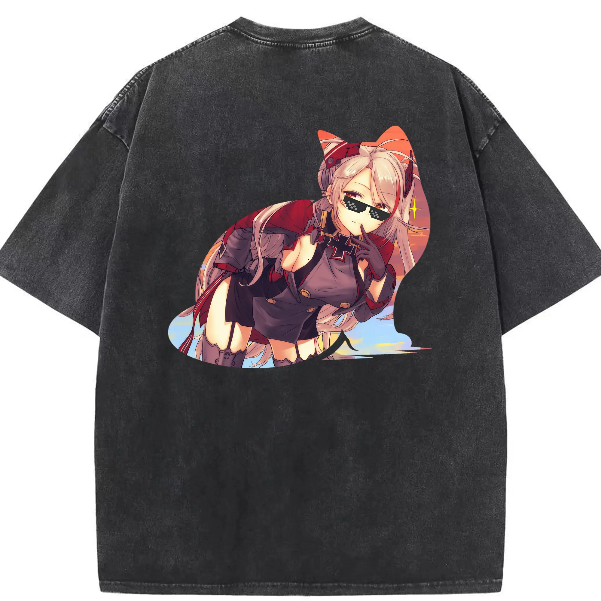 アズールレーン グッズ,プリンツ・オイゲン - 綿100％ ヴィンテージ風 半袖Tシャツ ・ 背面プリント ・ 柔らか肌触り ・ 通気性 快適 ・ スポーツ カジュアル 外出用