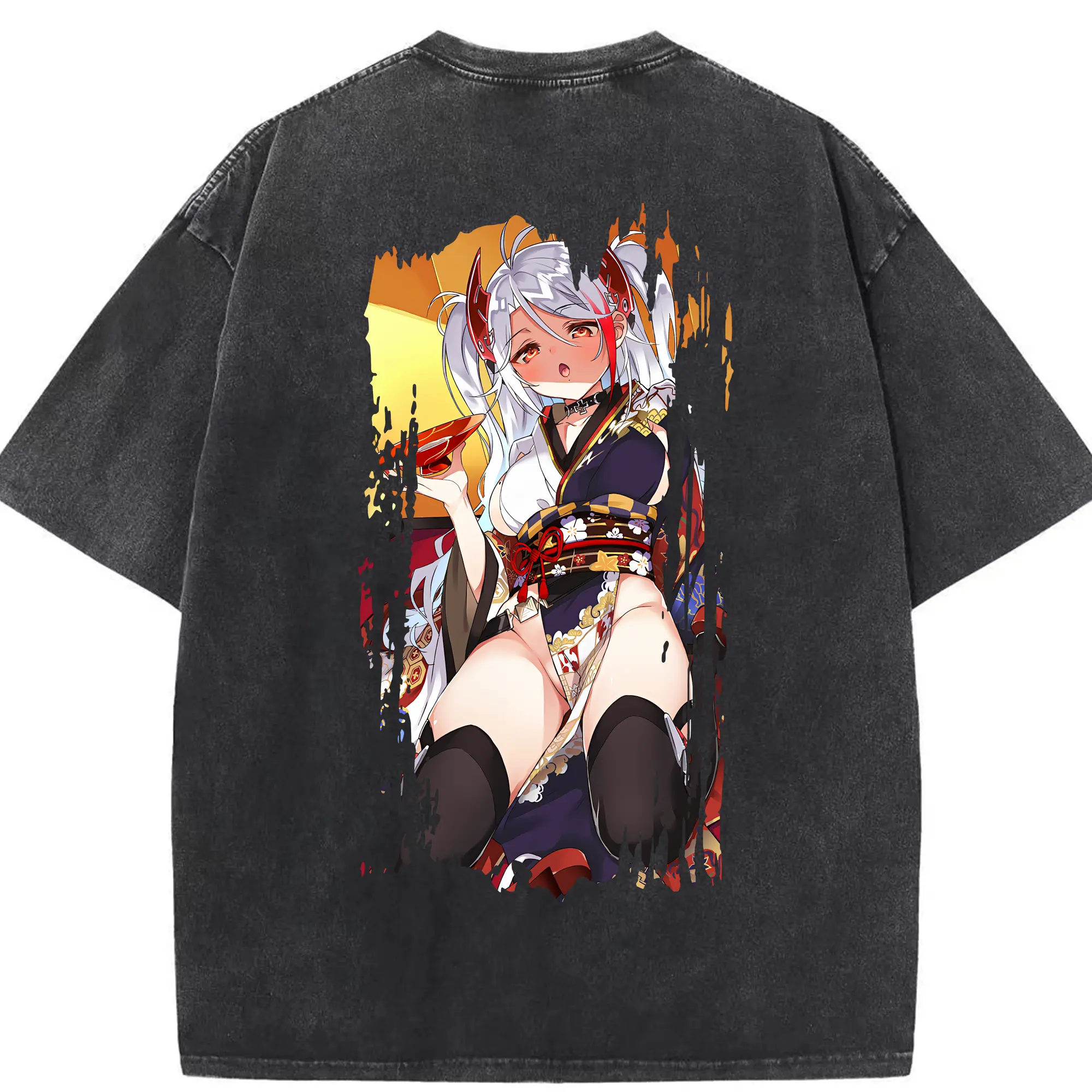 アズールレーン グッズ,プリンツ・オイゲン - 綿100％ ヴィンテージ風 半袖Tシャツ ・ 背面プリント ・ 柔らか肌触り ・ 通気性 快適 ・ スポーツ カジュアル 外出用