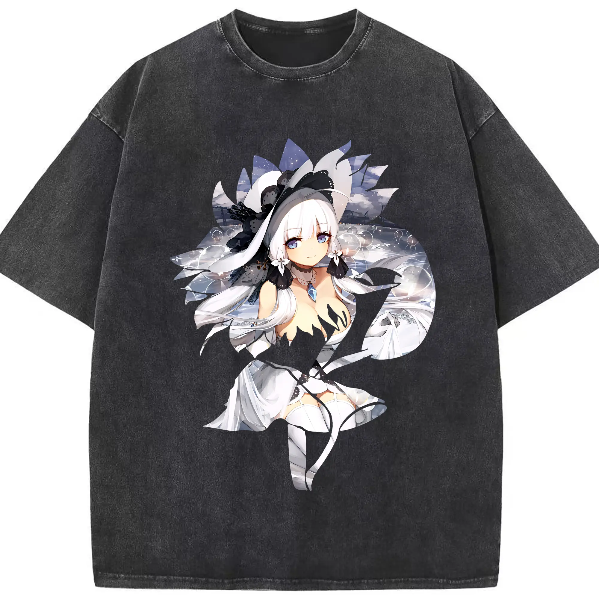 アズールレーン グッズ,イラストリアス - 綿100％ ヴィンテージ風 半袖Tシャツ ・ フロントプリント ・ 柔らか肌触り ・ 通気性 快適 ・ スポーツ カジュアル 外出用