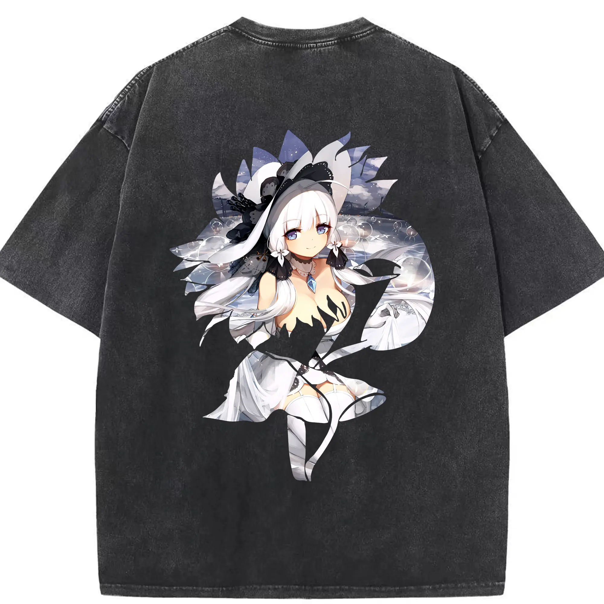 アズールレーン グッズ,イラストリアス - 綿100％ ヴィンテージ風 半袖Tシャツ ・ 背面プリント ・ 柔らか肌触り ・ 通気性 快適 ・ スポーツ カジュアル 外出用