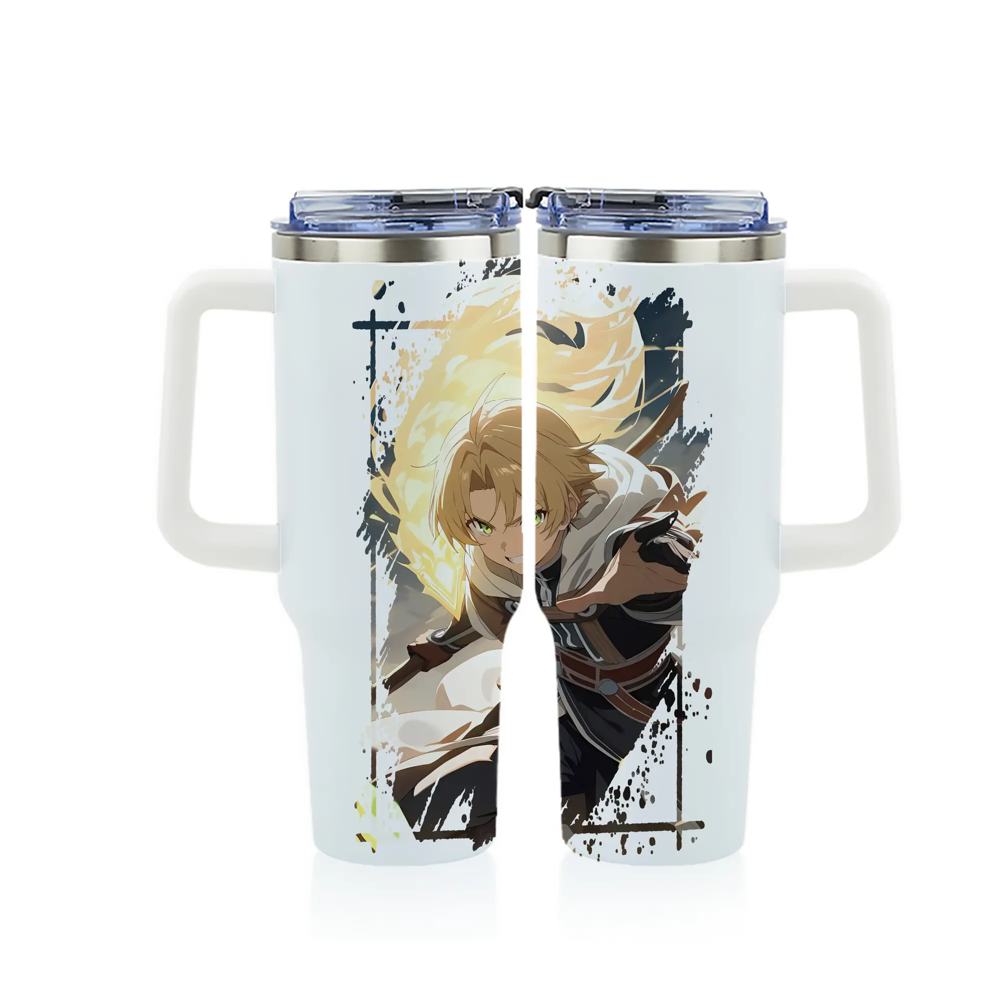 無職転生 グッズ,ルーデウス・グレイラット - 1200mL フルプリント車用タンブラー ・ 304ステンレス 内側 ・ 201ステンレス 外側 ・ 保温 保冷 ・ 通勤 ドライブ アウトドア用