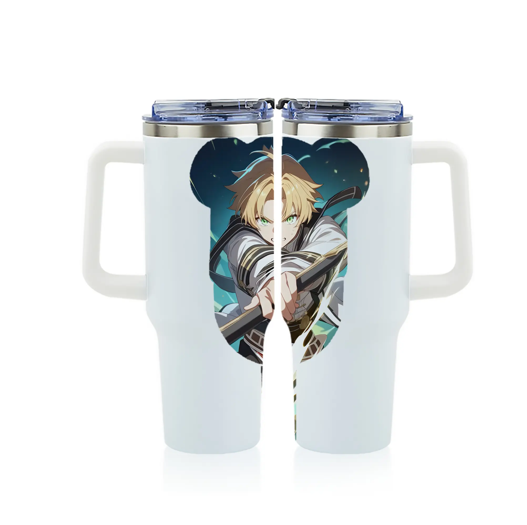 無職転生 グッズ,ルーデウス・グレイラット - 1200mL フルプリント車用タンブラー ・ 304ステンレス 内側 ・ 201ステンレス 外側 ・ 保温 保冷 ・ 通勤 ドライブ アウトドア用