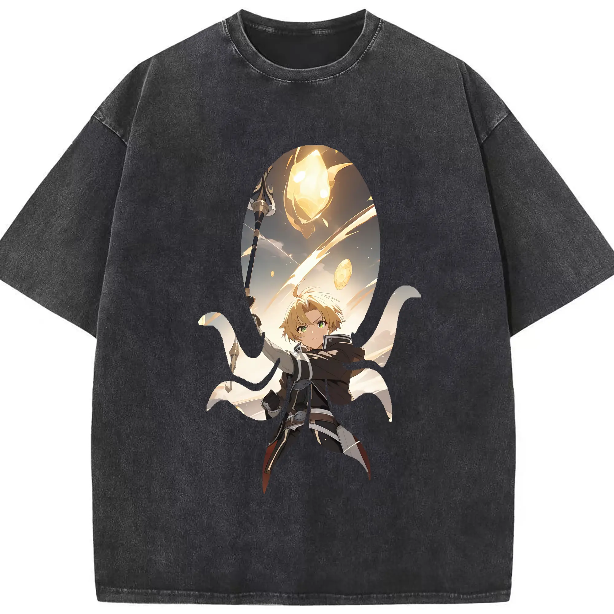 無職転生 グッズ,ルーデウス・グレイラット - 綿100％ ヴィンテージ風 半袖Tシャツ ・ フロントプリント ・ 柔らか肌触り ・ 通気性 快適 ・ スポーツ カジュアル 外出用