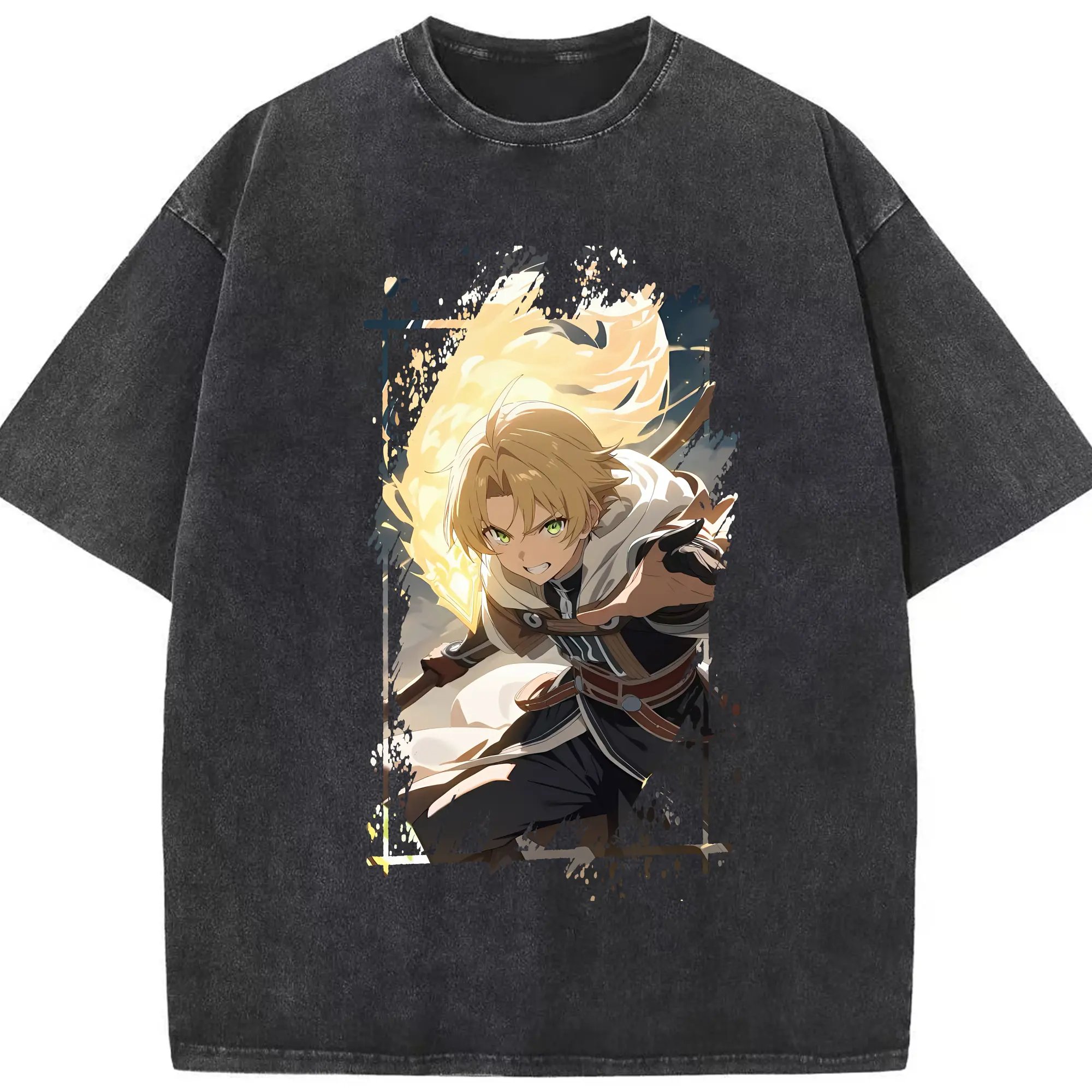 無職転生 グッズ,ルーデウス・グレイラット - 綿100％ ヴィンテージ風 半袖Tシャツ ・ フロントプリント ・ 柔らか肌触り ・ 通気性 快適 ・ スポーツ カジュアル 外出用