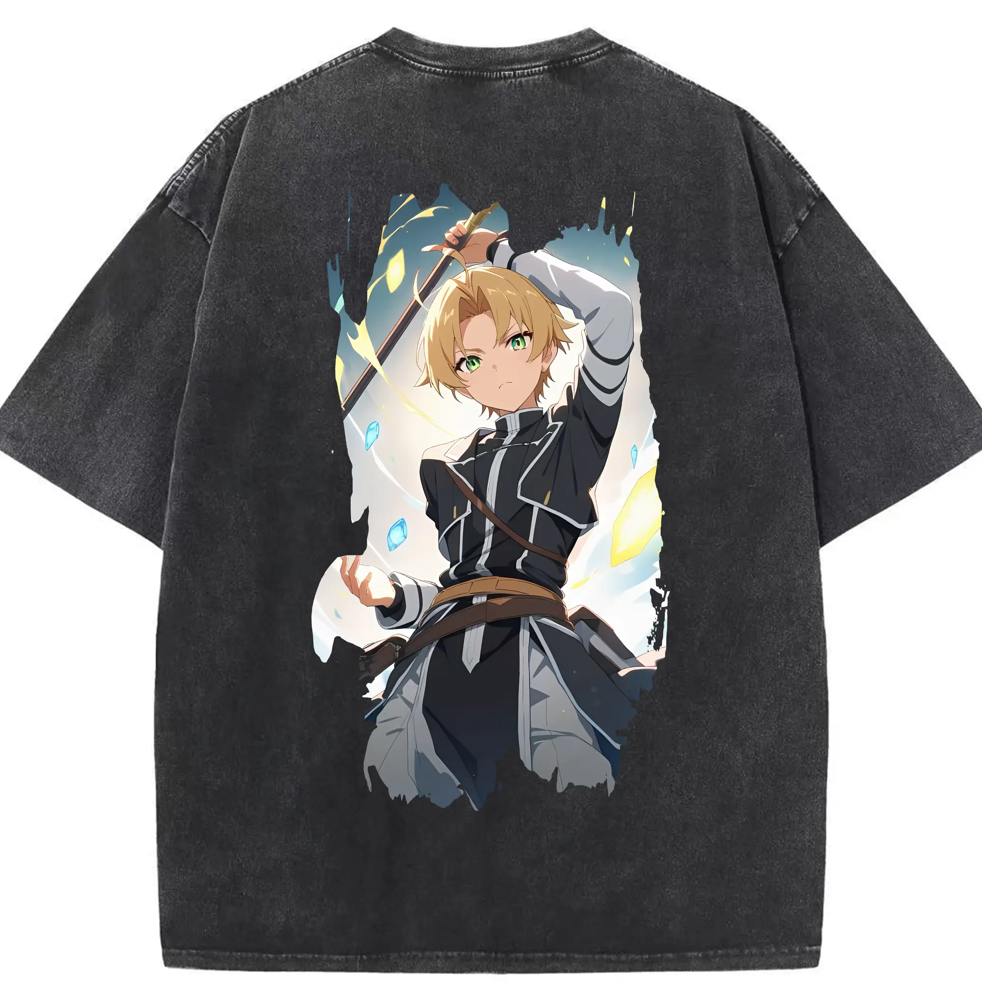 無職転生 グッズ,ルーデウス・グレイラット - 綿100％ ヴィンテージ風 半袖Tシャツ ・ 背面プリント ・ 柔らか肌触り ・ 通気性 快適 ・ スポーツ カジュアル 外出用