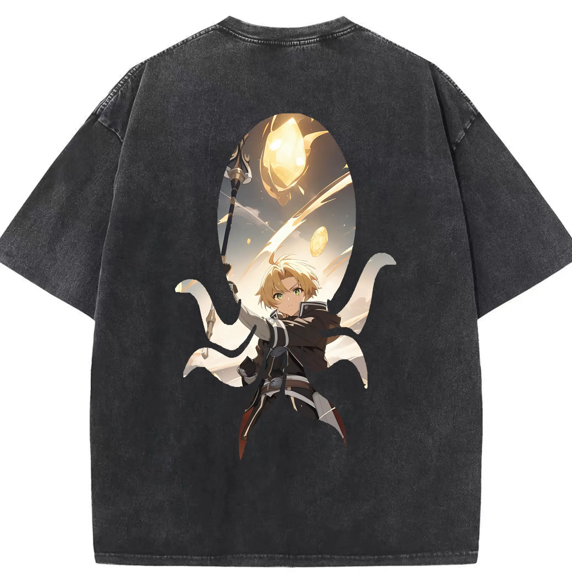 無職転生 グッズ,ルーデウス・グレイラット - 綿100％ ヴィンテージ風 半袖Tシャツ ・ 背面プリント ・ 柔らか肌触り ・ 通気性 快適 ・ スポーツ カジュアル 外出用