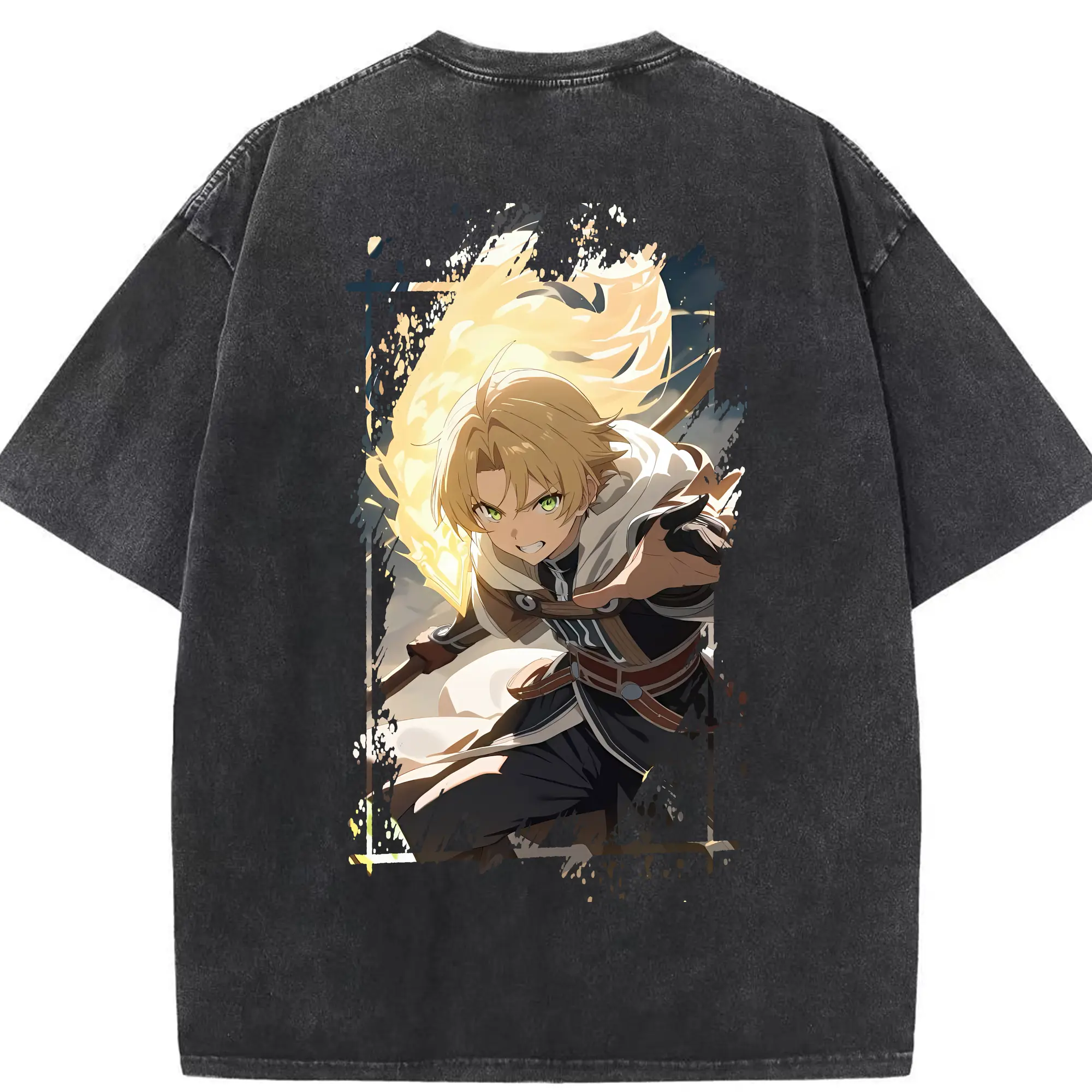 無職転生 グッズ,ルーデウス・グレイラット - 綿100％ ヴィンテージ風 半袖Tシャツ ・ 背面プリント ・ 柔らか肌触り ・ 通気性 快適 ・ スポーツ カジュアル 外出用
