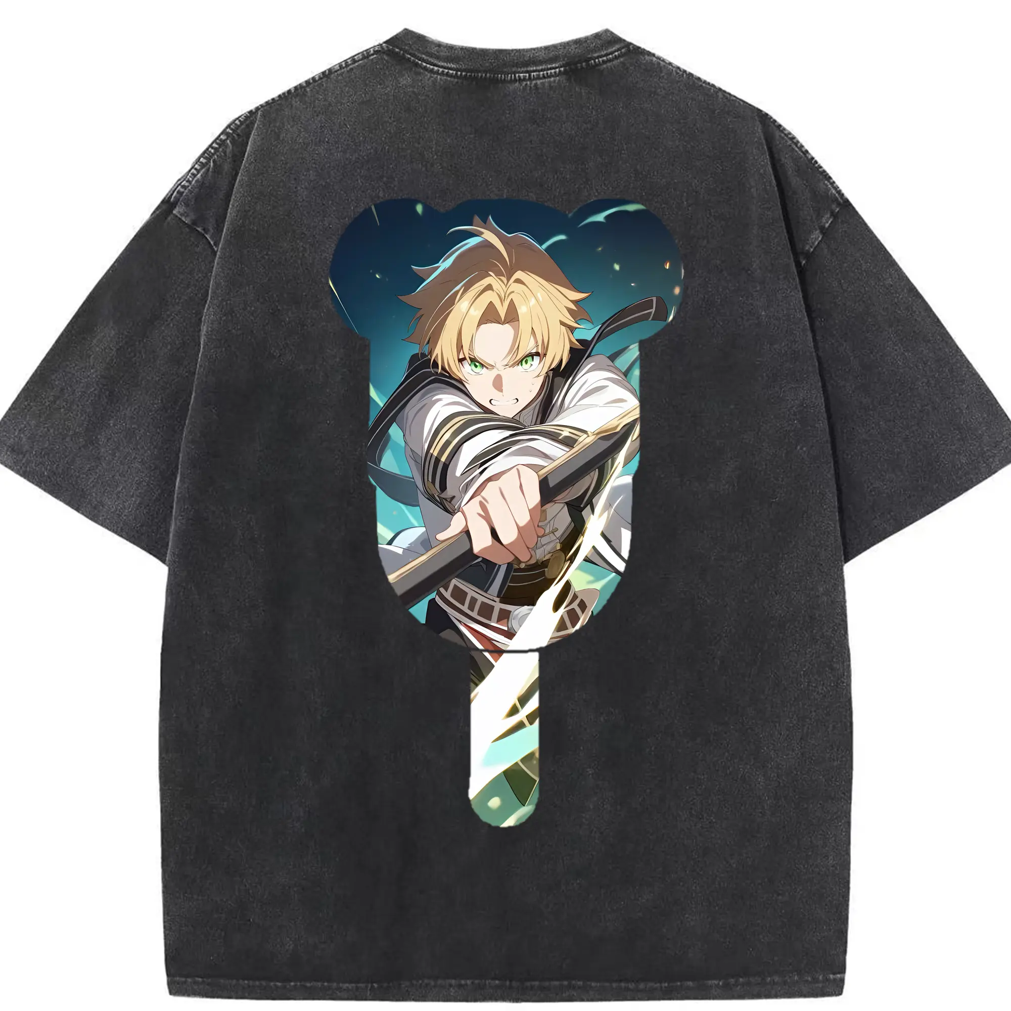 無職転生 グッズ,ルーデウス・グレイラット - 綿100％ ヴィンテージ風 半袖Tシャツ ・ 背面プリント ・ 柔らか肌触り ・ 通気性 快適 ・ スポーツ カジュアル 外出用