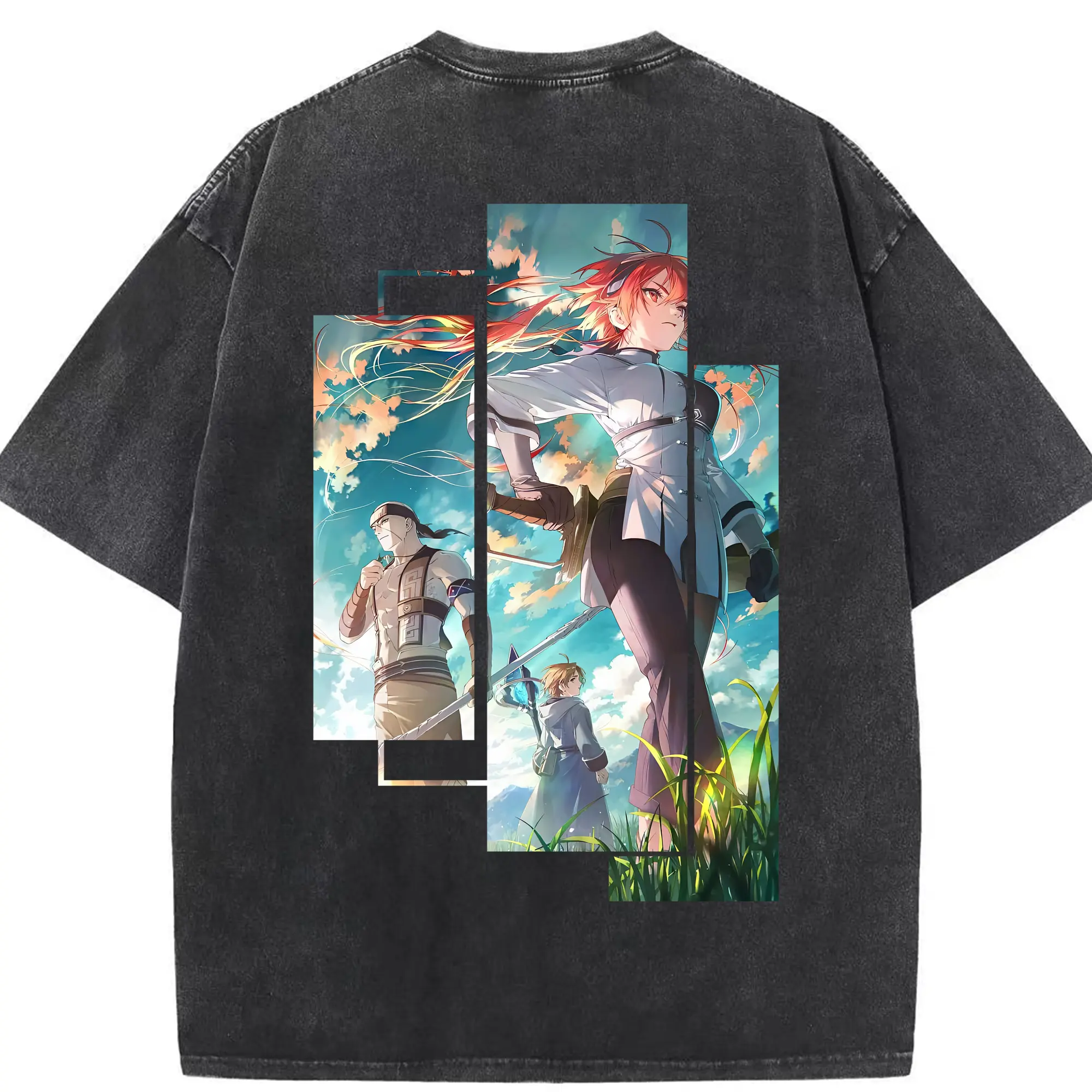 無職転生 グッズ,ルーデウス・グレイラット - 綿100％ ヴィンテージ風 半袖Tシャツ ・ 背面プリント ・ 柔らか肌触り ・ 通気性 快適 ・ スポーツ カジュアル 外出用