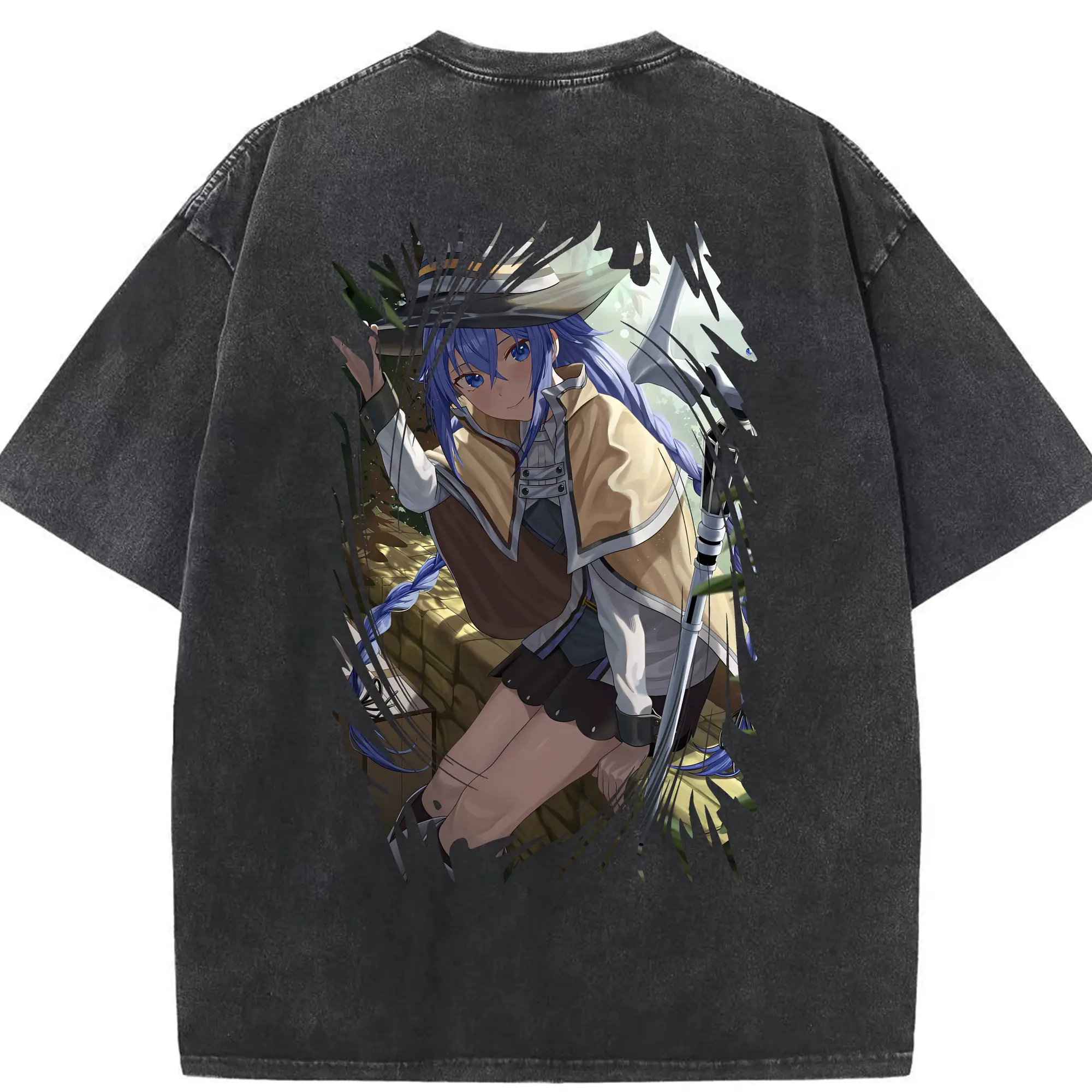 無職転生 グッズ,ロキシー・ミグルディア - 綿100％ ヴィンテージ風 半袖Tシャツ ・ 背面プリント ・ 柔らか肌触り ・ 通気性 快適 ・ スポーツ カジュアル 外出用