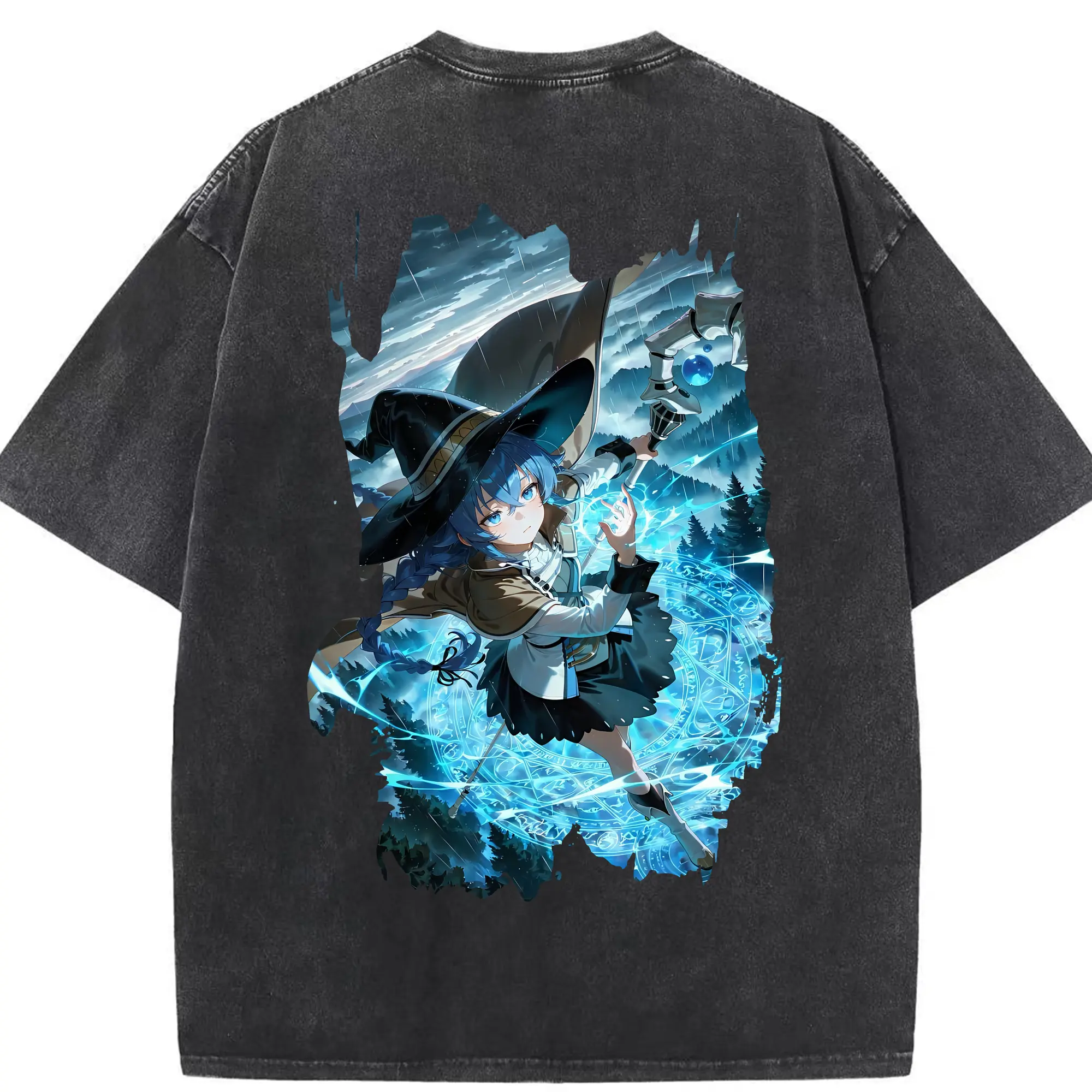 無職転生 グッズ,ロキシー・ミグルディア - 綿100％ ヴィンテージ風 半袖Tシャツ ・ 背面プリント ・ 柔らか肌触り ・ 通気性 快適 ・ スポーツ カジュアル 外出用