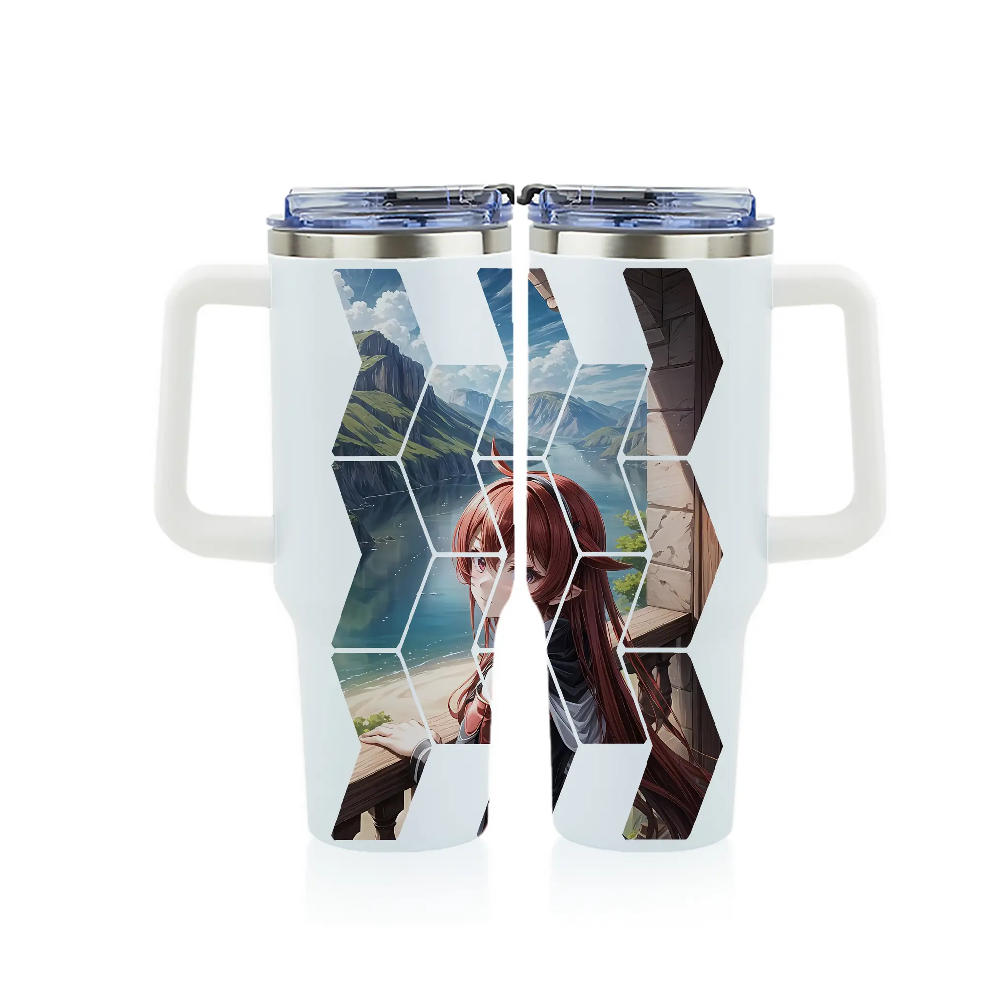 無職転生 グッズ,エリス・ボレアス・グレイラット - 1200mL フルプリント車用タンブラー ・ 304ステンレス 内側 ・ 201ステンレス 外側 ・ 保温 保冷 ・ 通勤 ドライブ アウトドア用