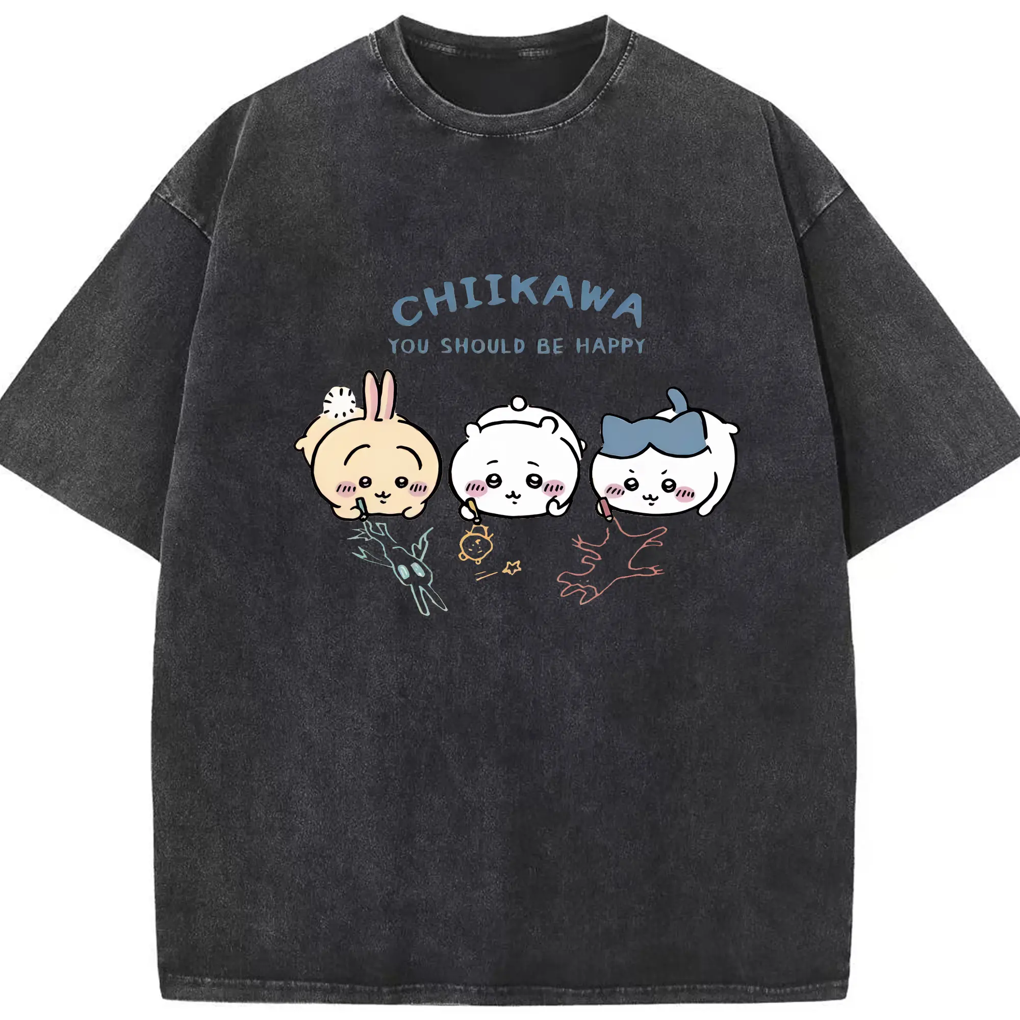 ちい が わ グッズ ちいかわ - 綿100％ ヴィンテージ風 半袖Tシャツ ・ フロントプリント ・ 柔らか肌触り ・ 通気性 快適 ・ スポーツ カジュアル 外出用