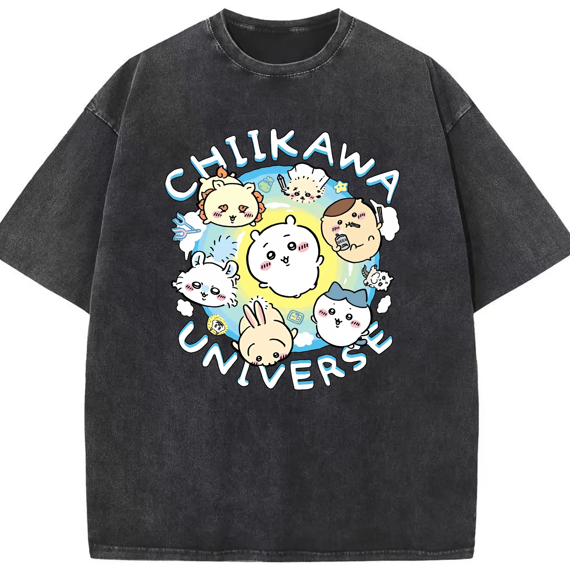 ちい が わ グッズ ちいかわ - 綿100％ ヴィンテージ風 半袖Tシャツ ・ フロントプリント ・ 柔らか肌触り ・ 通気性 快適 ・ スポーツ カジュアル 外出用