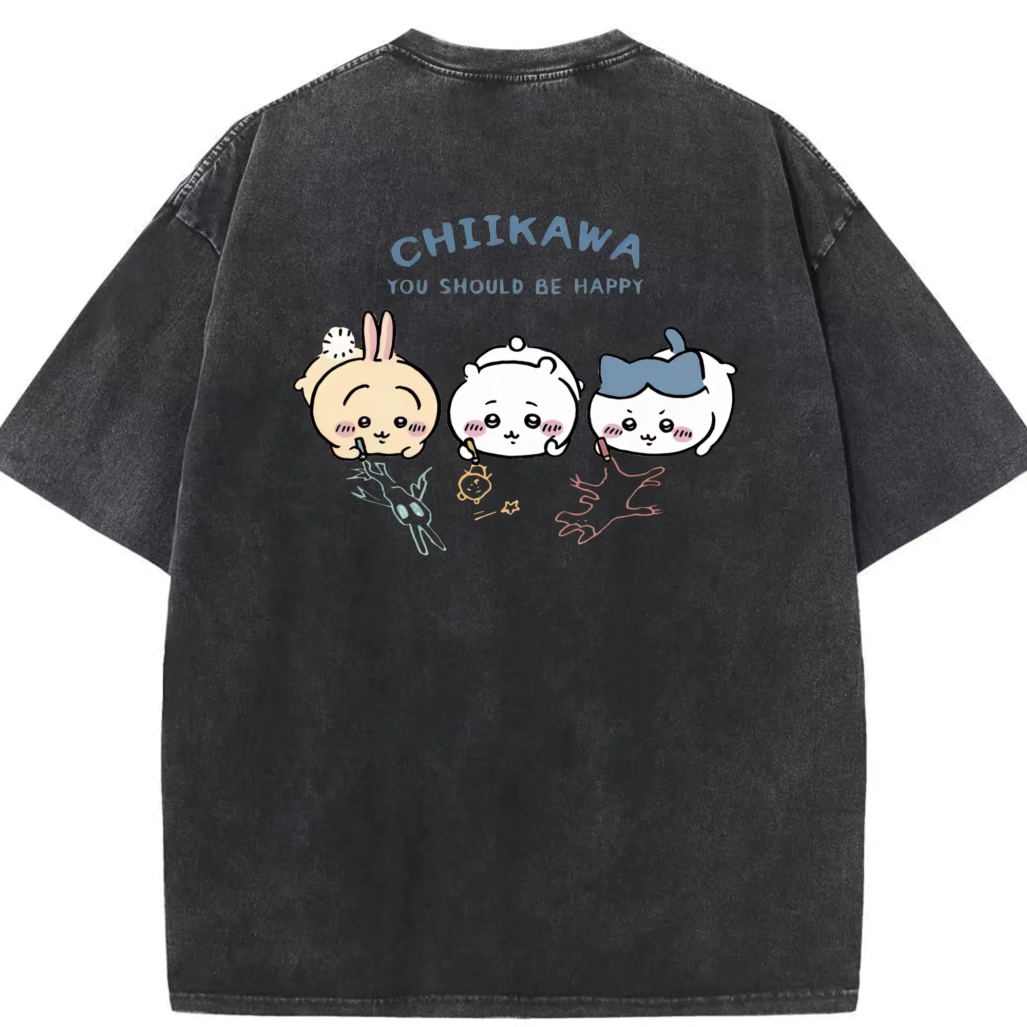 ちい が わ グッズ ちいかわ - 綿100％ ヴィンテージ風 半袖Tシャツ ・ 背面プリント ・ 柔らか肌触り ・ 通気性 快適 ・ スポーツ カジュアル 外出用