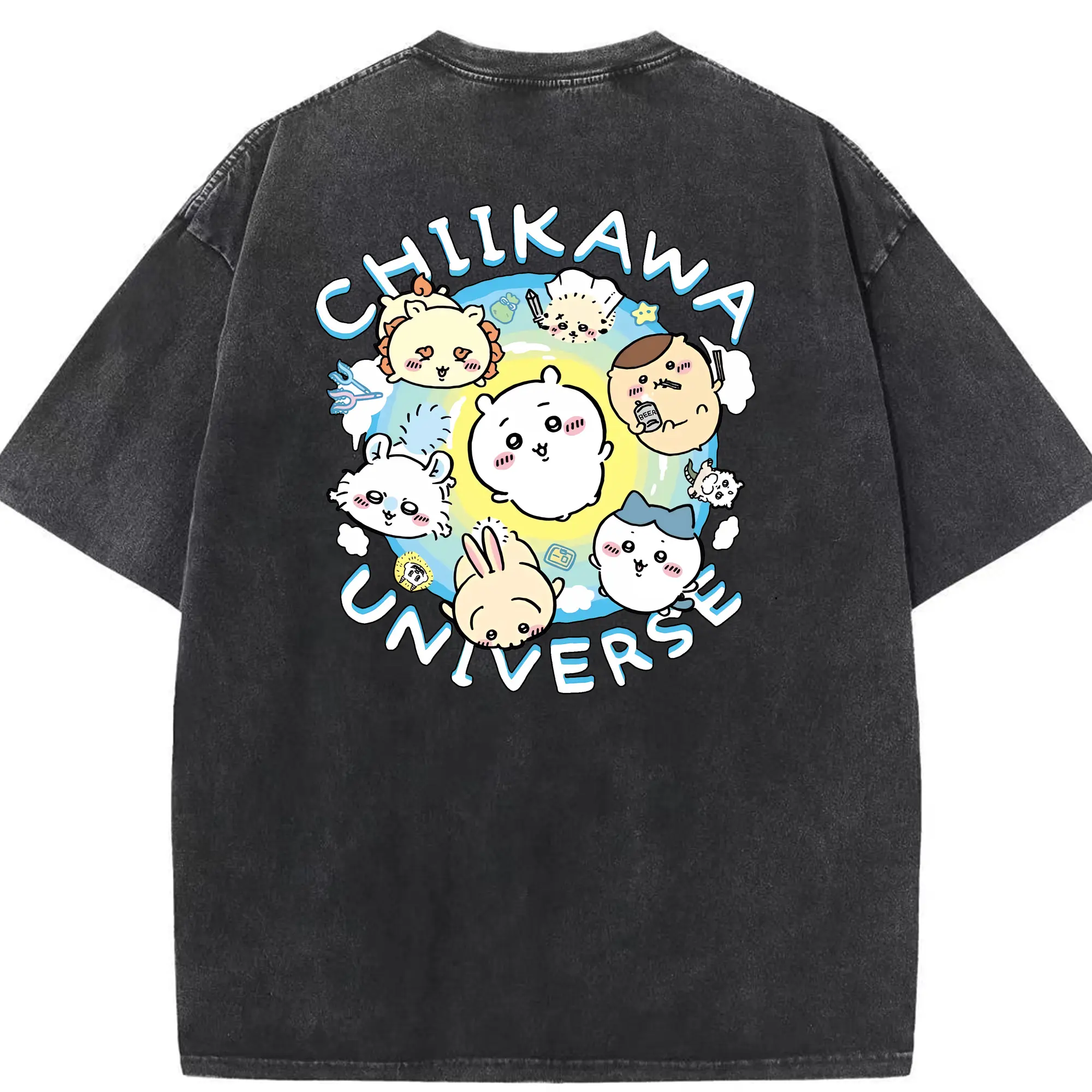 ちい が わ グッズ ちいかわ - 綿100％ ヴィンテージ風 半袖Tシャツ ・ 背面プリント ・ 柔らか肌触り ・ 通気性 快適 ・ スポーツ カジュアル 外出用