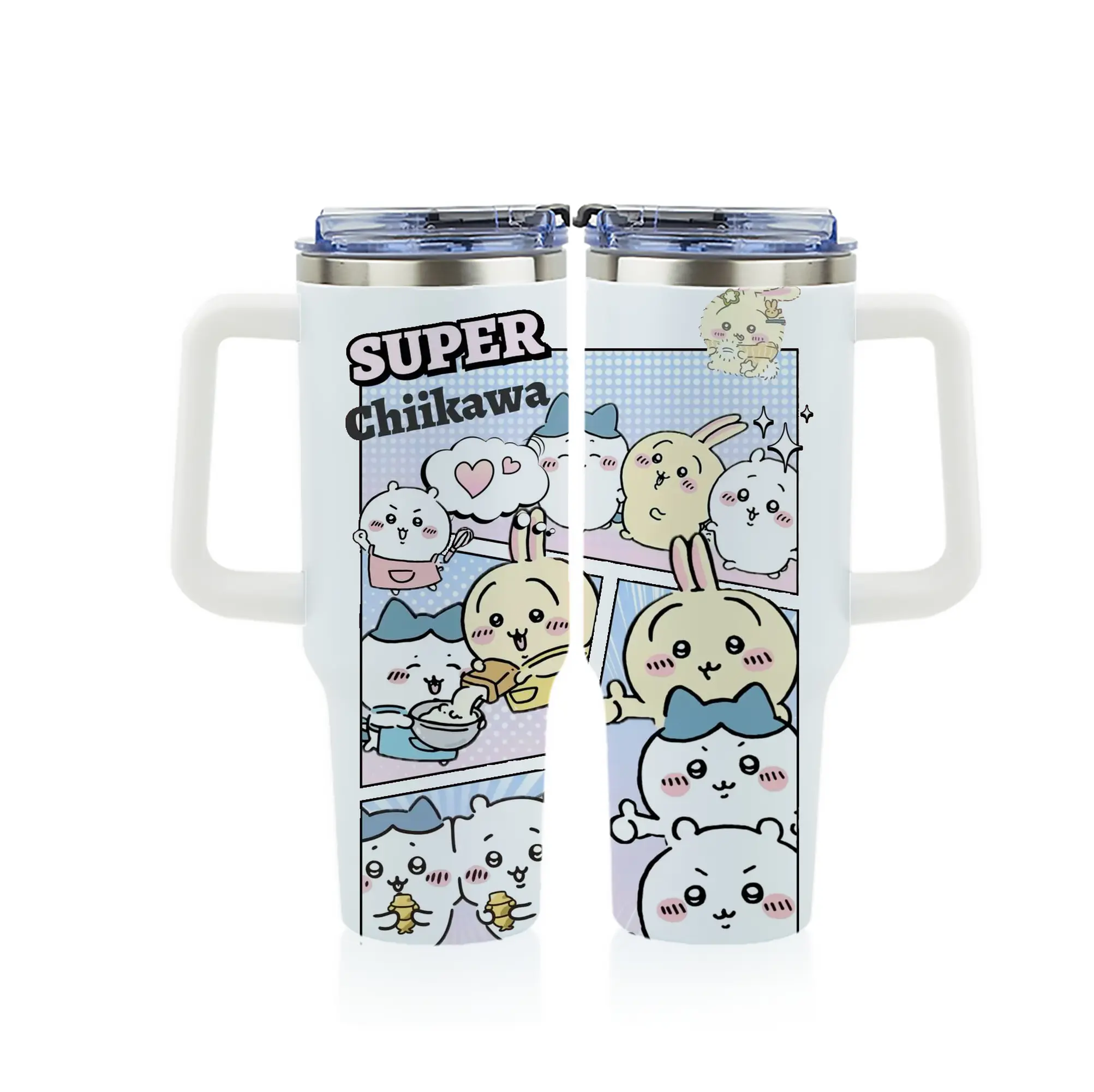 ちい が わ グッズ ハチワレ - 1200mL フルプリント車用タンブラー ・ 304ステンレス 内側 ・ 201ステンレス 外側 ・ 保温 保冷 ・ 通勤 ドライブ アウトドア用