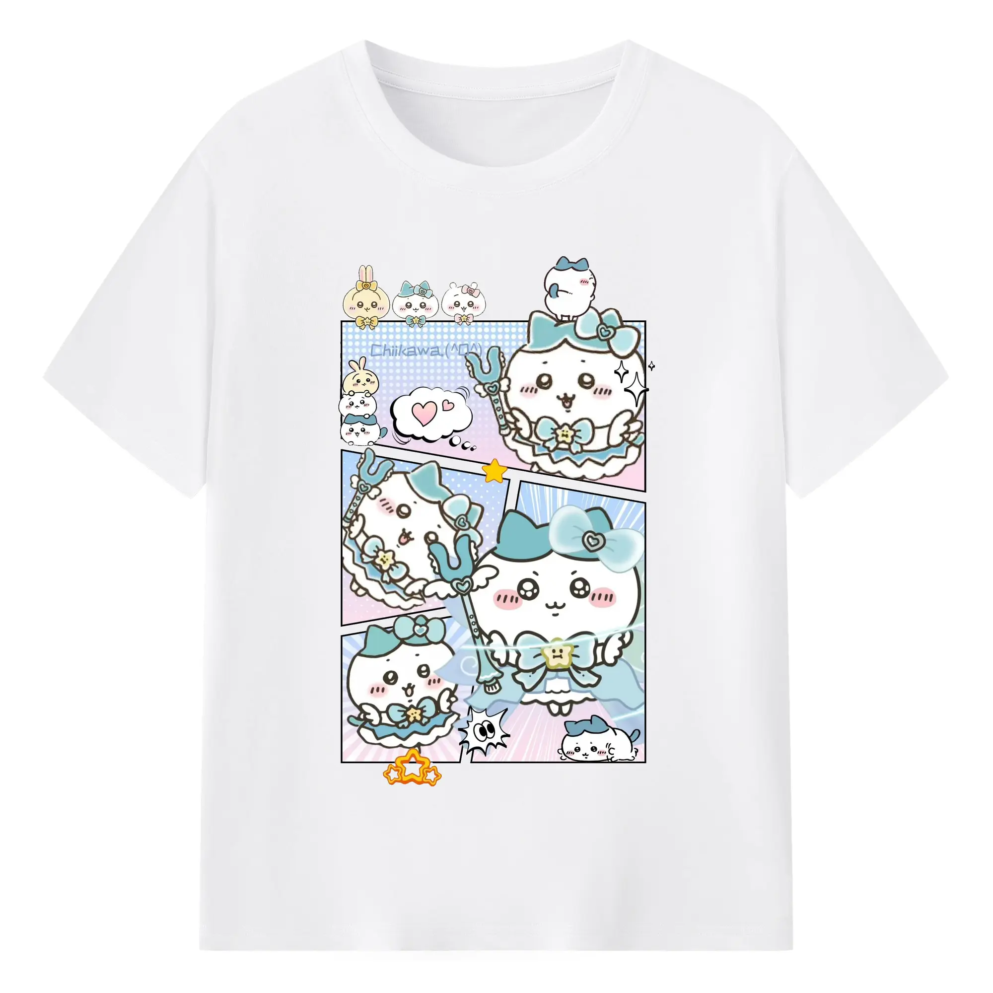 ちい が わ グッズ ハチワレ - 綿100％ 半袖Tシャツ ・ フロントプリント ・ 快適 通気性 ・ 日常使い 散歩 スポーツ用